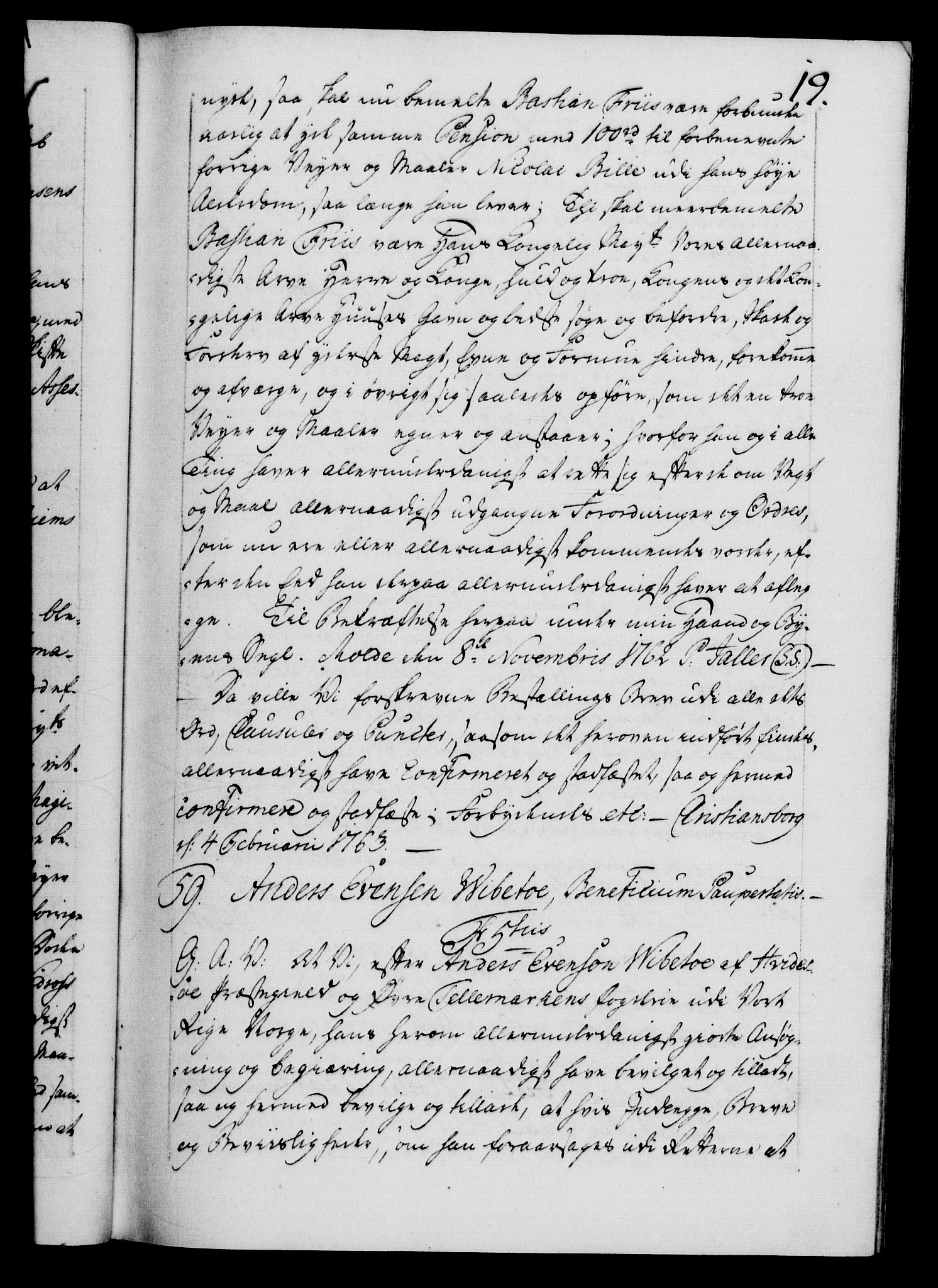 Danske Kanselli 1572-1799, AV/RA-EA-3023/F/Fc/Fca/Fcaa/L0042: Norske registre, 1763-1766, s. 19a