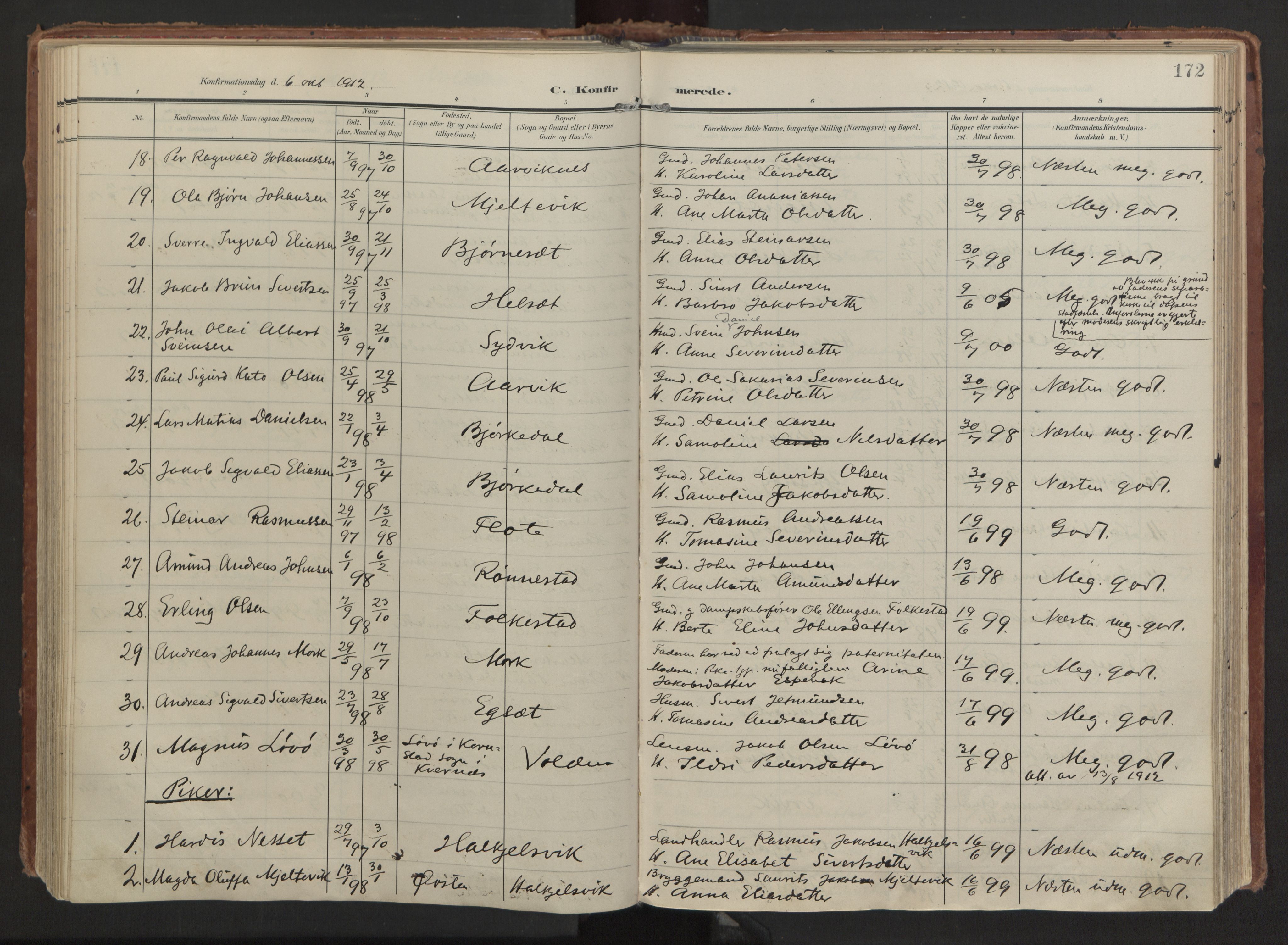 Ministerialprotokoller, klokkerbøker og fødselsregistre - Møre og Romsdal, AV/SAT-A-1454/511/L0144: Ministerialbok nr. 511A11, 1906-1923, s. 172