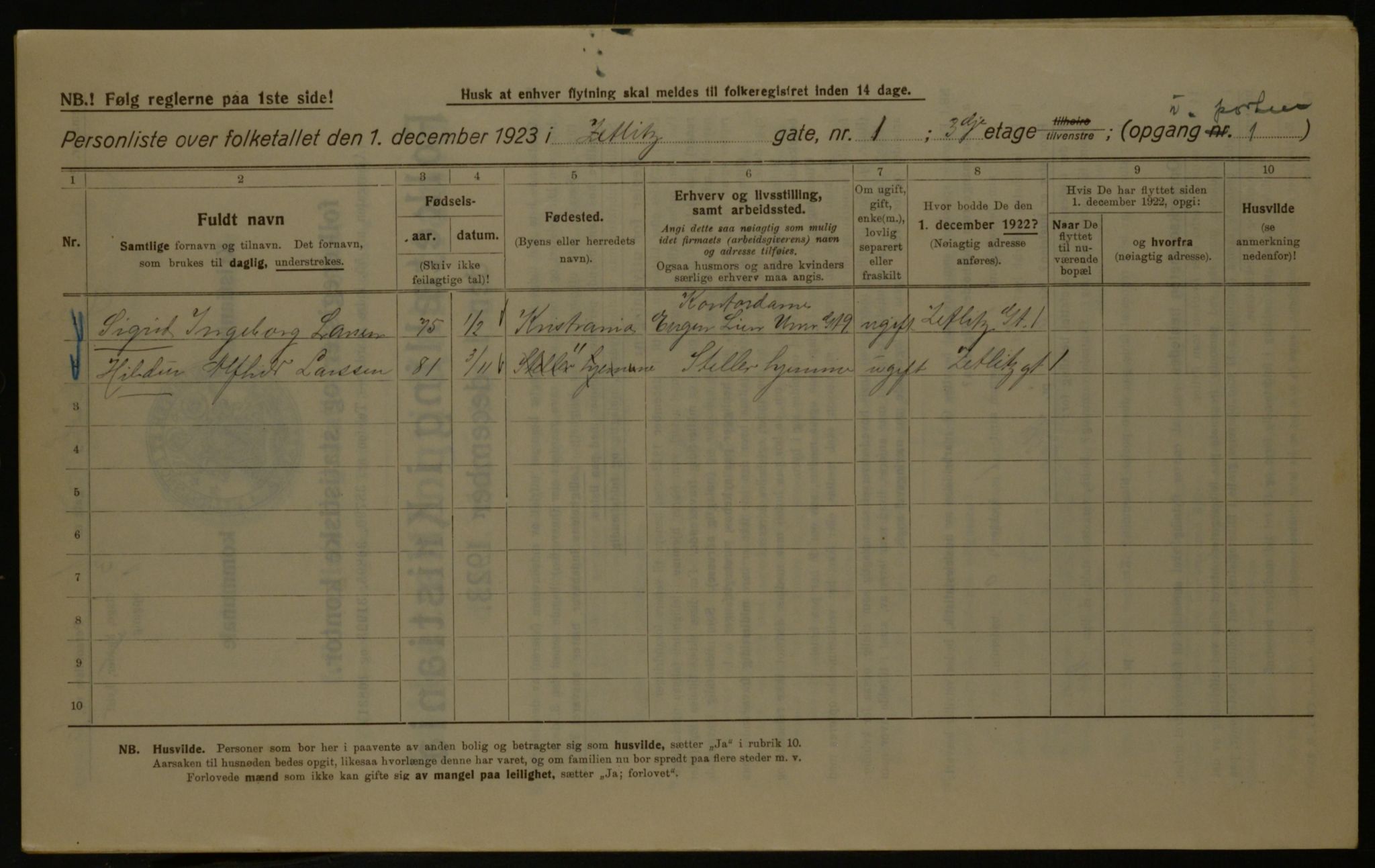 OBA, Kommunal folketelling 1.12.1923 for Kristiania, 1923, s. 141868