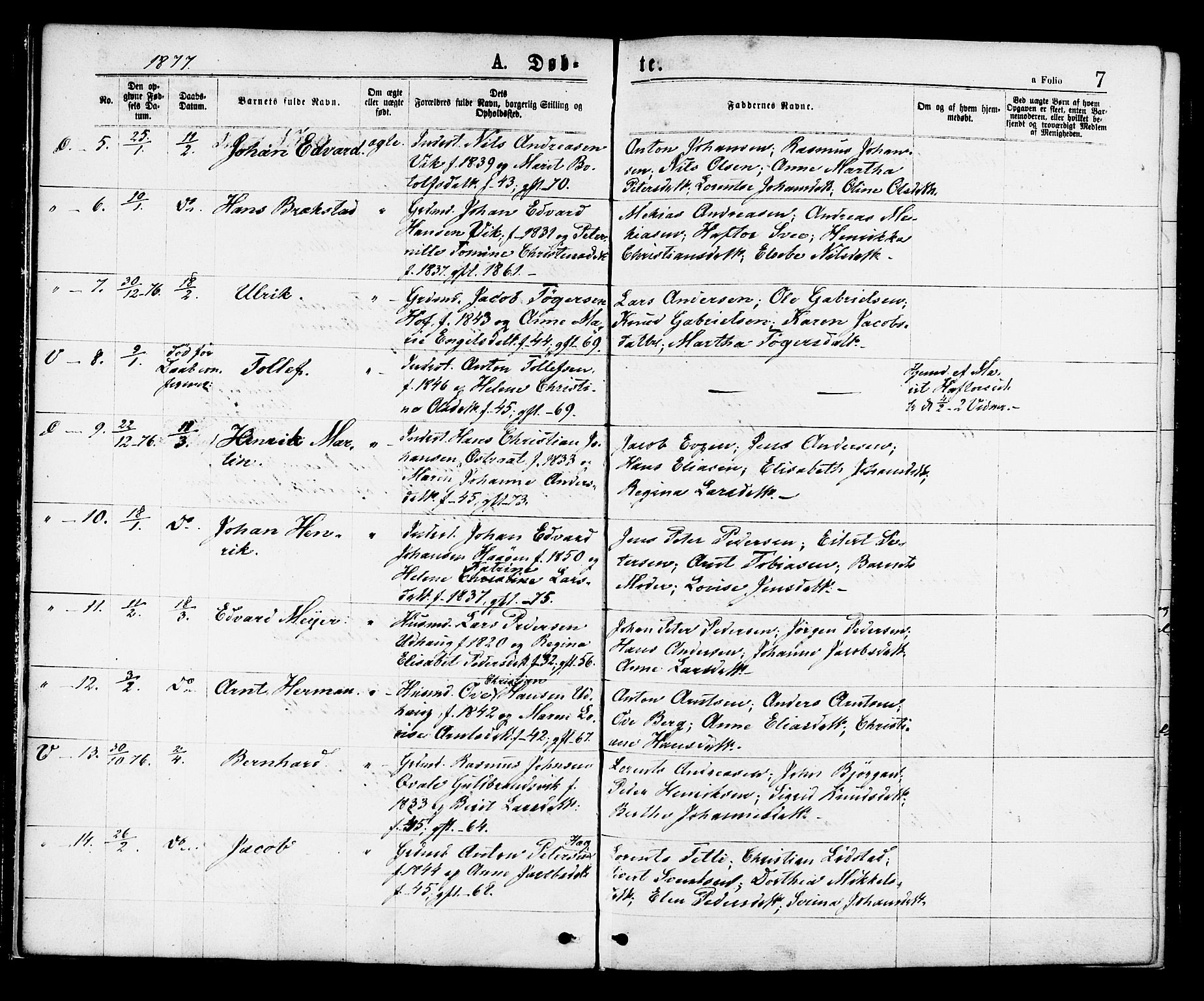 Ministerialprotokoller, klokkerbøker og fødselsregistre - Sør-Trøndelag, AV/SAT-A-1456/659/L0738: Ministerialbok nr. 659A08, 1876-1878, s. 7