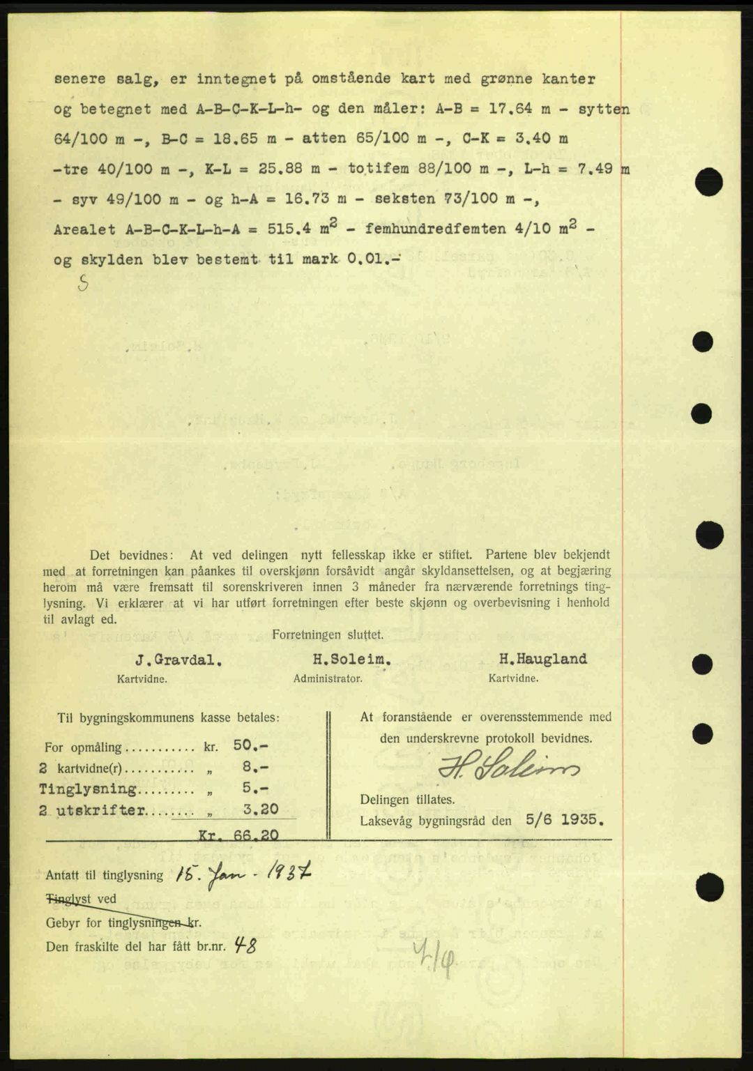 Midhordland sorenskriveri, SAB/A-3001/1/G/Gb/Gbk/L0001: Pantebok nr. A1-6, 1936-1937, Dagboknr: 151/1937