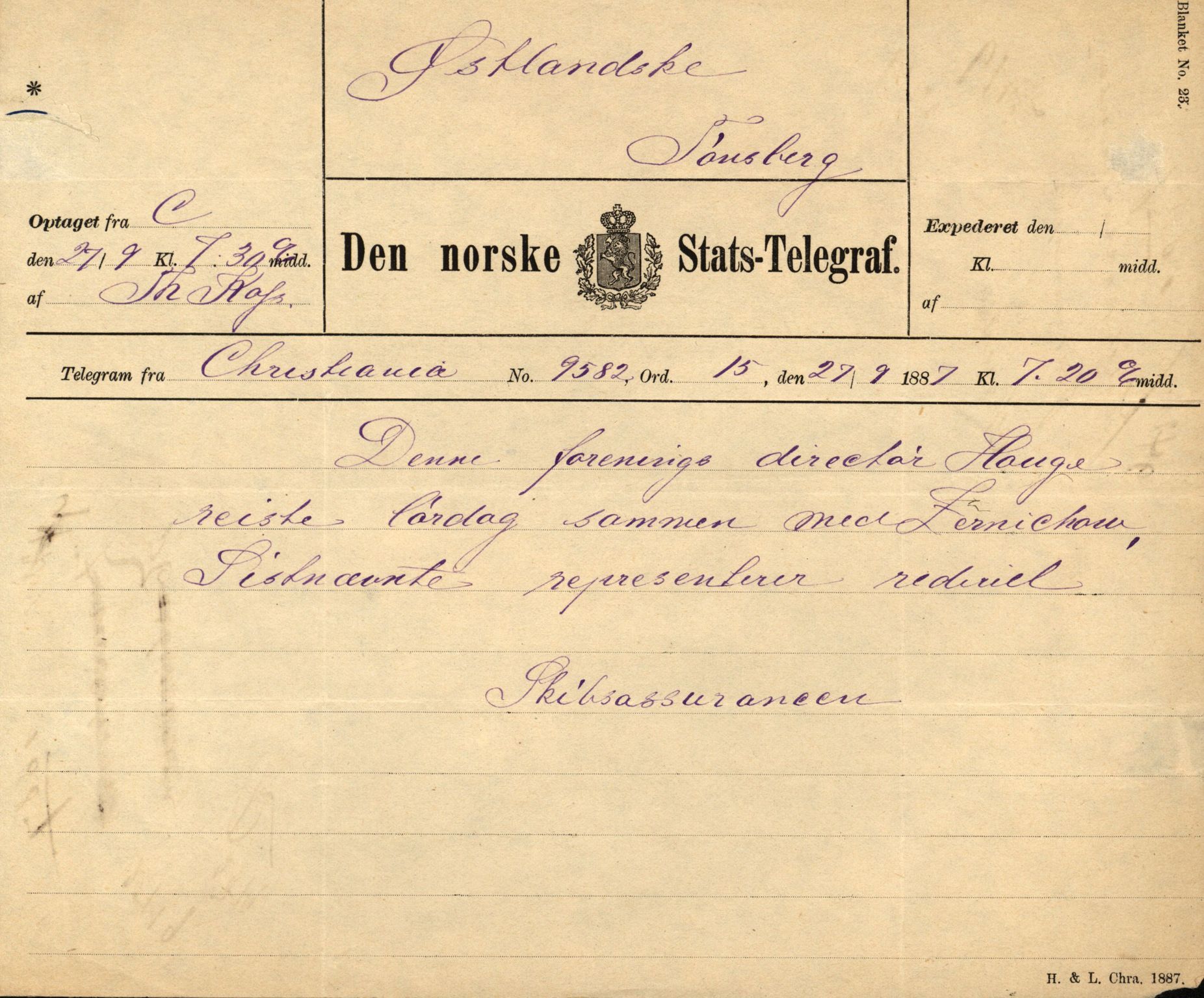 Pa 63 - Østlandske skibsassuranceforening, VEMU/A-1079/G/Ga/L0020/0007: Havaridokumenter / Oregon, Norden, Nordstjernen, Marie, Speed, 1887, s. 71