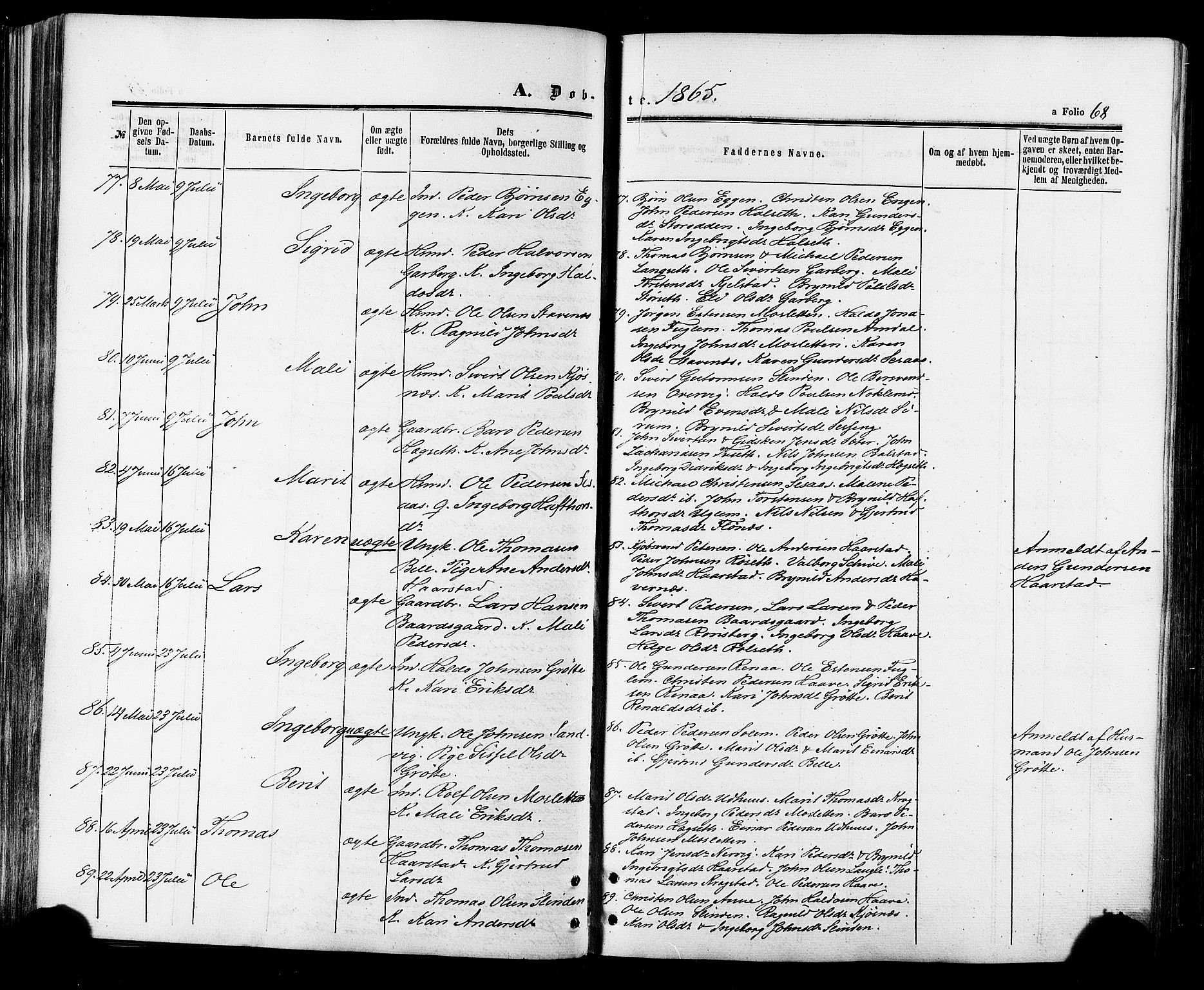 Ministerialprotokoller, klokkerbøker og fødselsregistre - Sør-Trøndelag, SAT/A-1456/695/L1147: Ministerialbok nr. 695A07, 1860-1877, s. 68