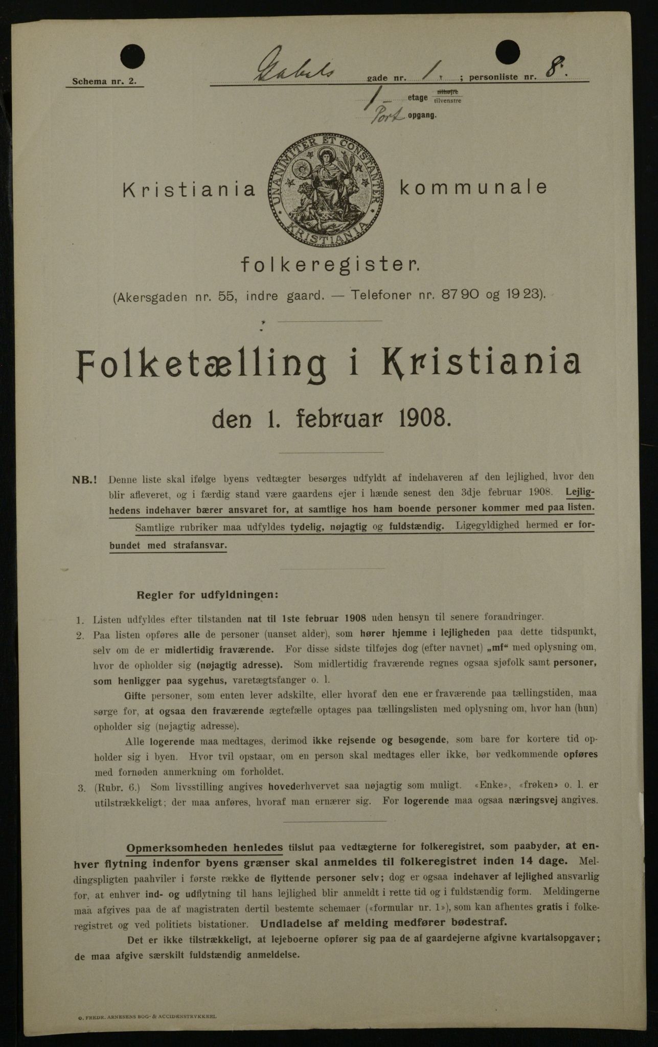 OBA, Kommunal folketelling 1.2.1908 for Kristiania kjøpstad, 1908, s. 25713