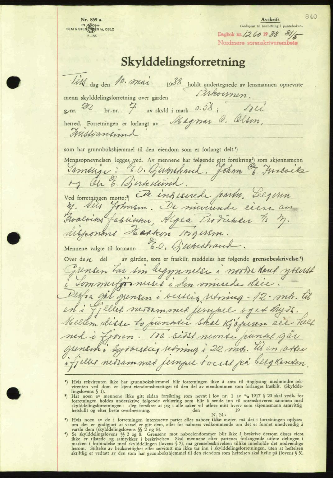 Nordmøre sorenskriveri, SAT/A-4132/1/2/2Ca: Pantebok nr. A83, 1938-1938, Dagboknr: 1260/1938