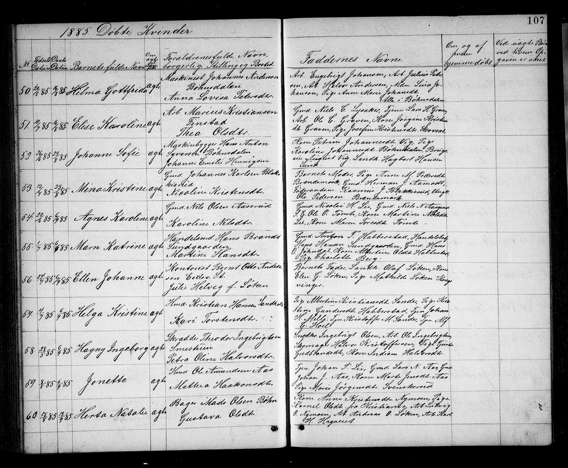 Eidsvoll prestekontor Kirkebøker, AV/SAO-A-10888/G/Ga/L0005: Klokkerbok nr. I 5, 1884-1894, s. 107
