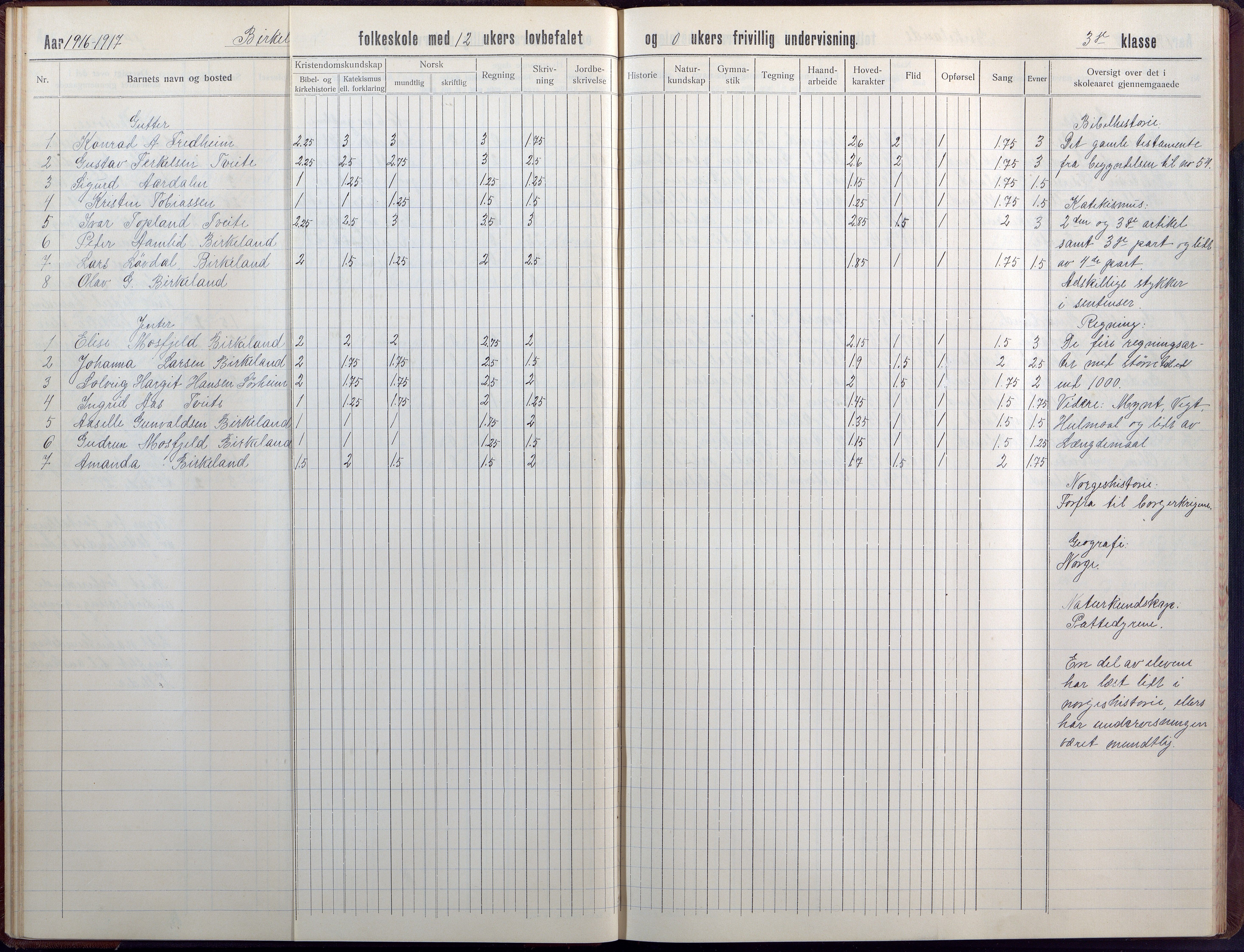 Birkenes kommune, Birkenes krets/Birkeland folkeskole frem til 1991, AAKS/KA0928-550a_91/F02/L0008: Skoleprotokoll, 1911-1930