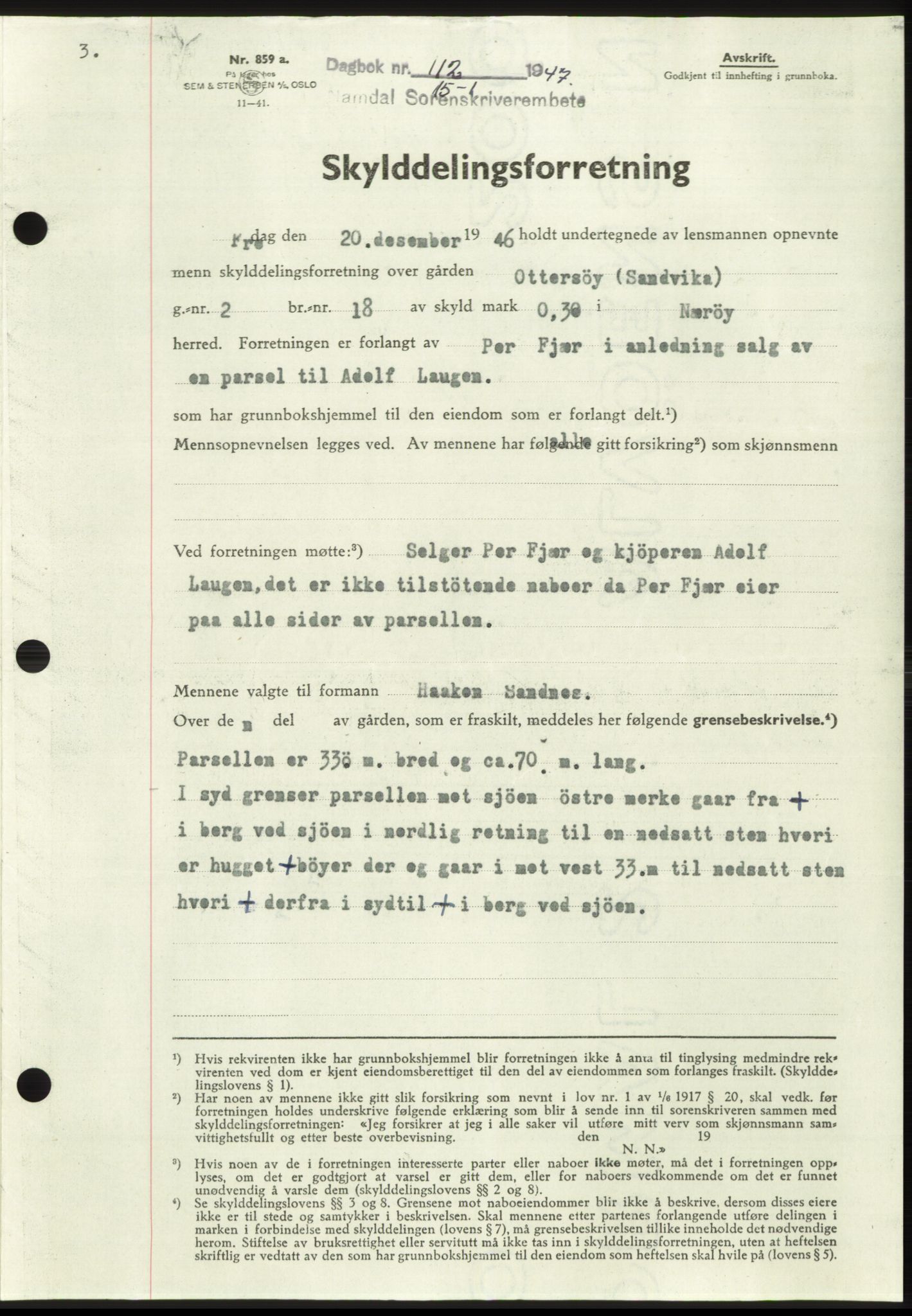 Namdal sorenskriveri, SAT/A-4133/1/2/2C: Pantebok nr. -, 1946-1947, Dagboknr: 112/1947