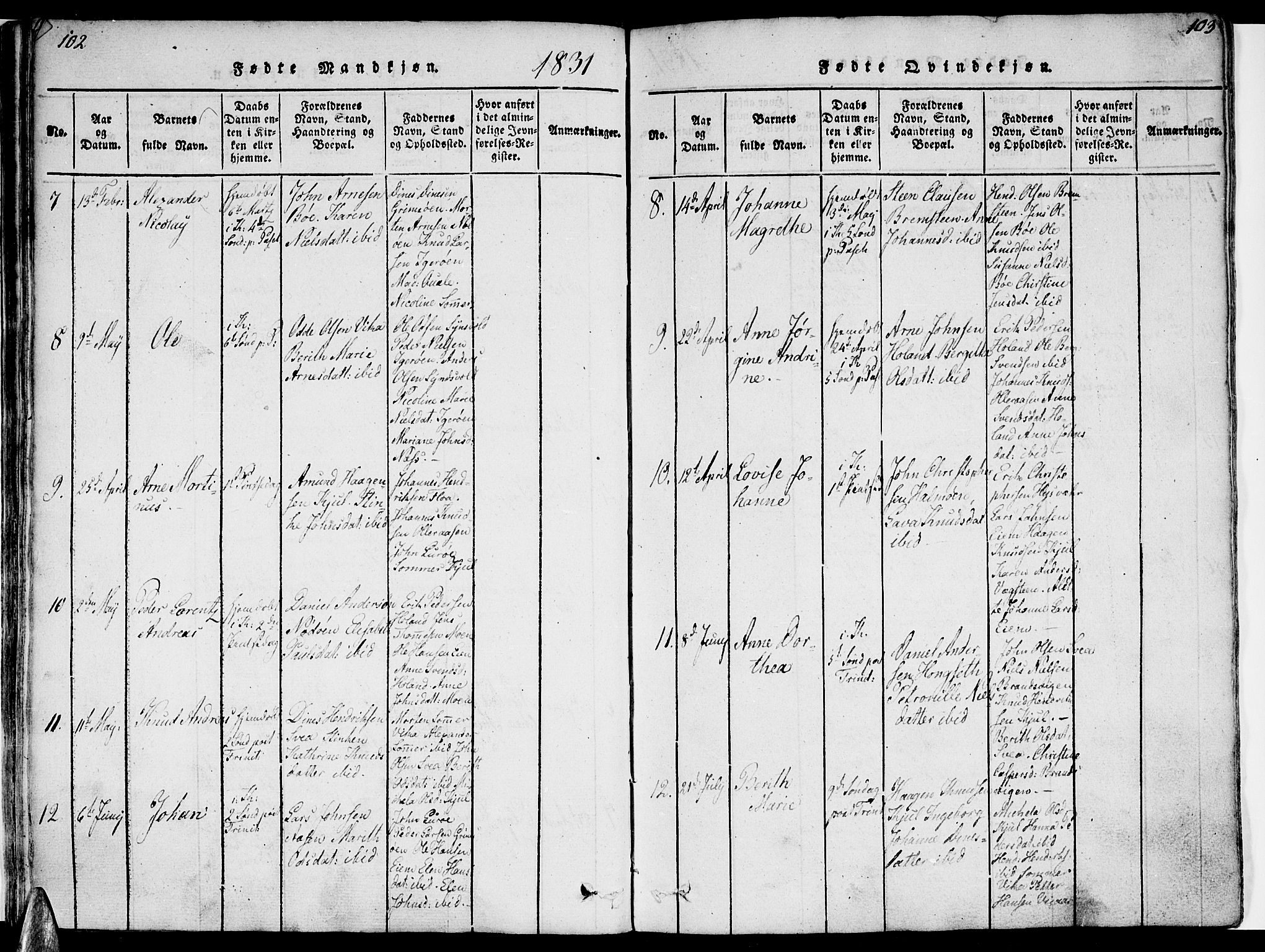 Ministerialprotokoller, klokkerbøker og fødselsregistre - Nordland, AV/SAT-A-1459/816/L0239: Ministerialbok nr. 816A05, 1820-1845, s. 102-103