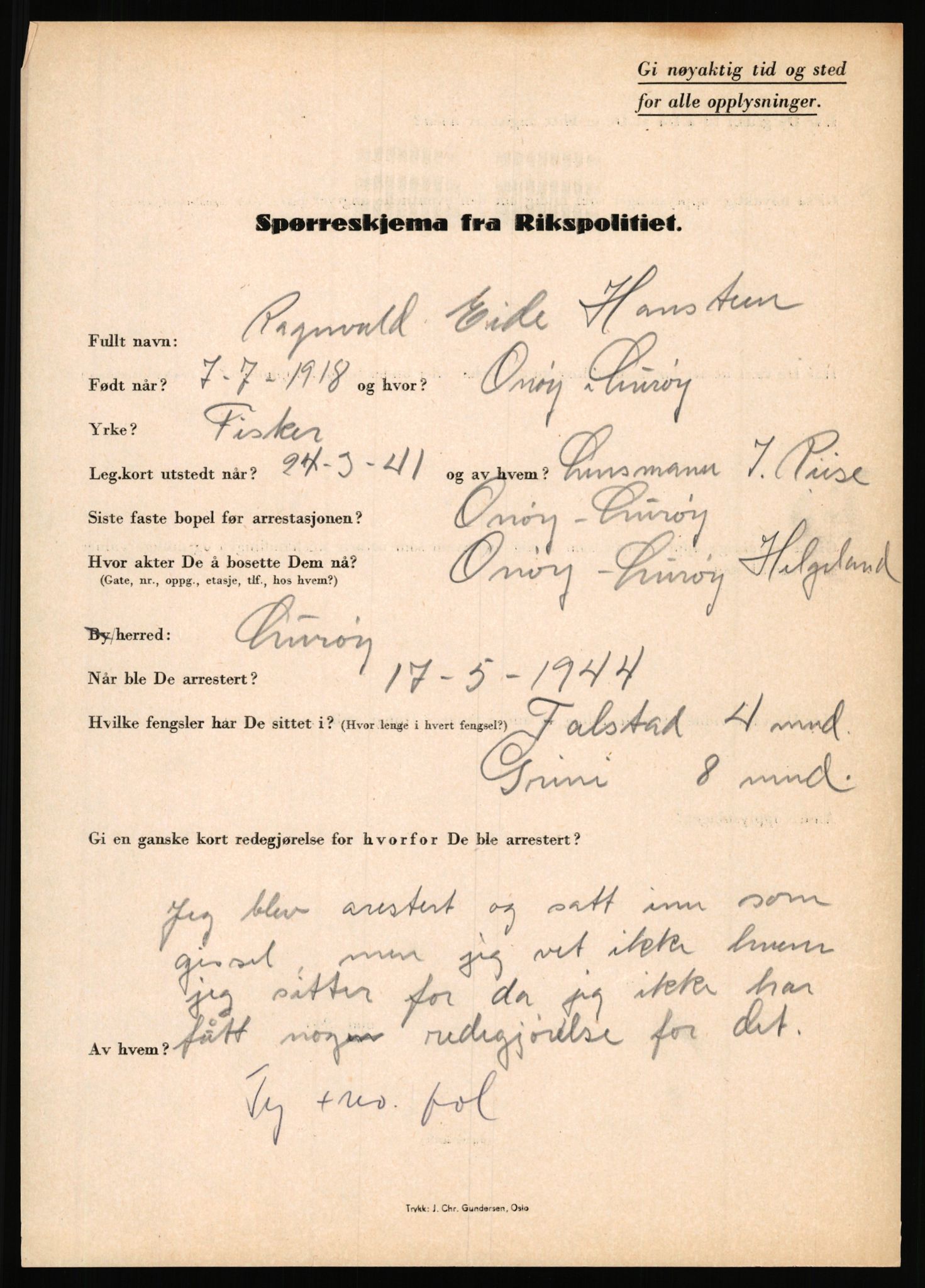 Rikspolitisjefen, AV/RA-S-1560/L/L0006: Hansen, Adolf Boye - Hemstad, Gunnar, 1940-1945, s. 554