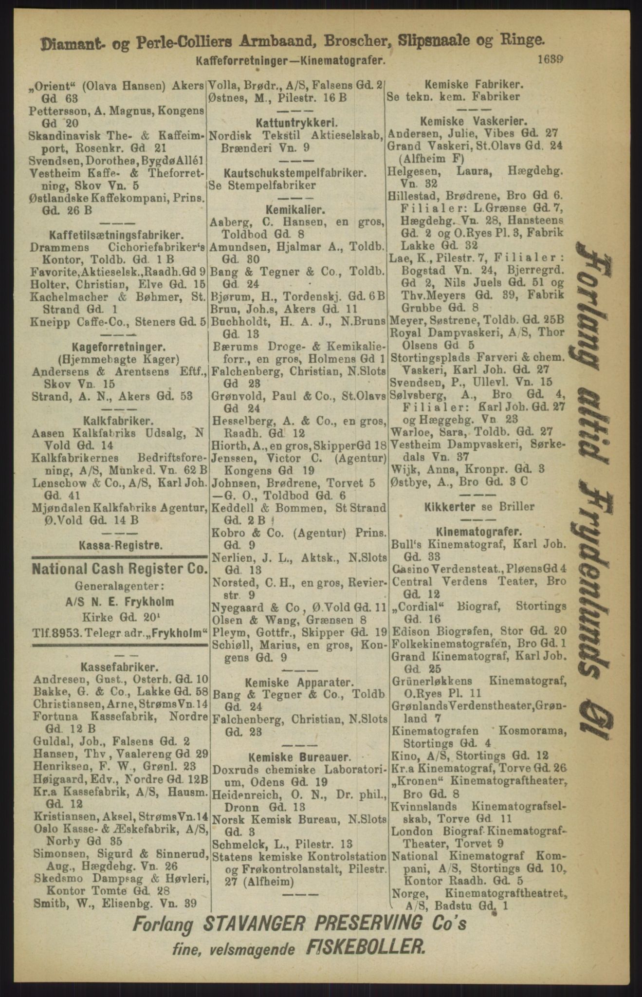 Kristiania/Oslo adressebok, PUBL/-, 1911, s. 1639