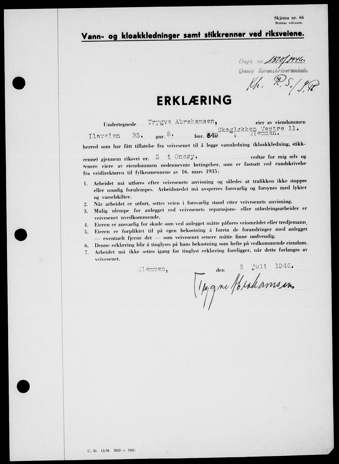 Onsøy sorenskriveri, SAO/A-10474/G/Ga/Gab/L0016: Pantebok nr. II A-16, 1946-1946, Dagboknr: 1510/1946