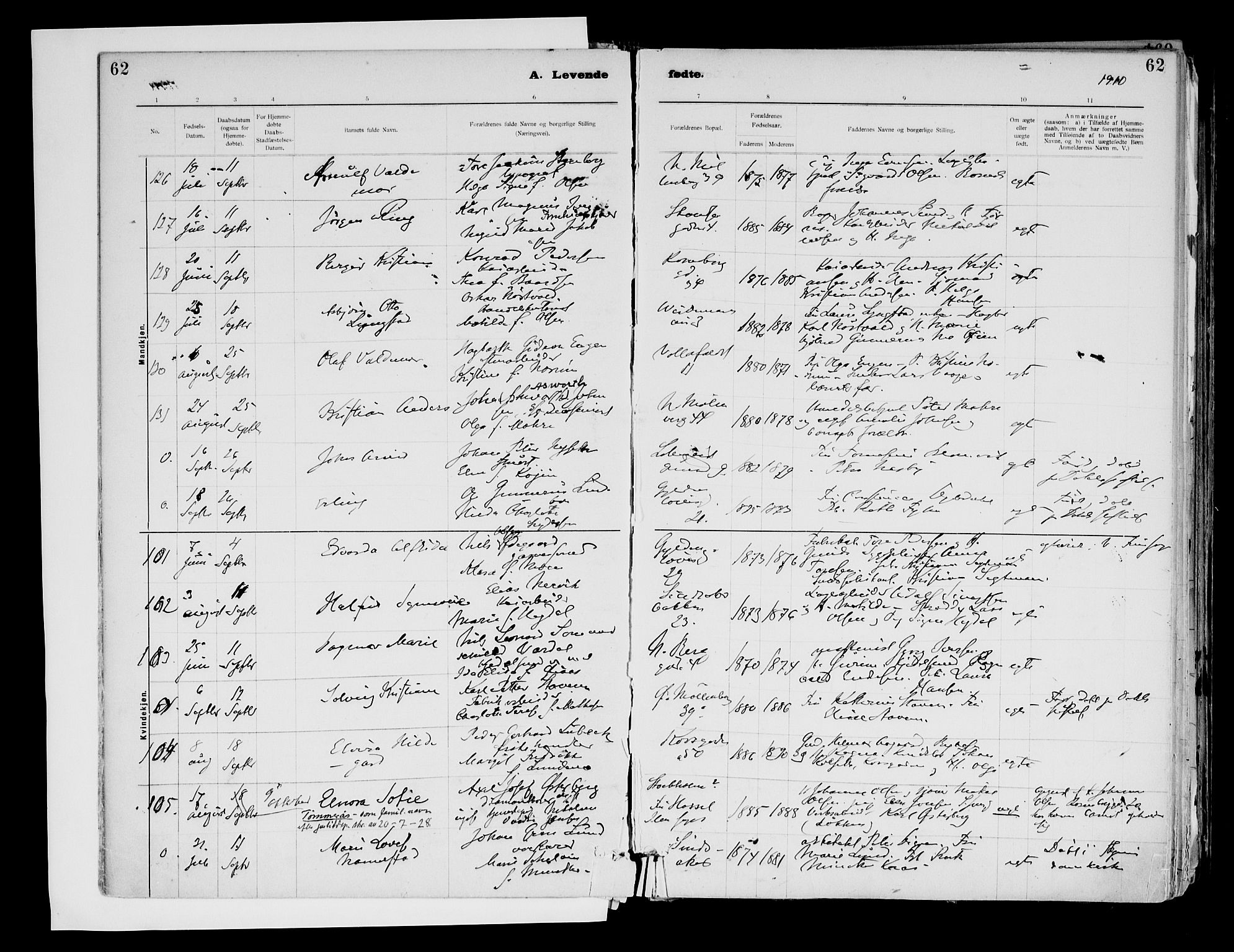 Ministerialprotokoller, klokkerbøker og fødselsregistre - Sør-Trøndelag, AV/SAT-A-1456/604/L0203: Ministerialbok nr. 604A23, 1908-1916, s. 62