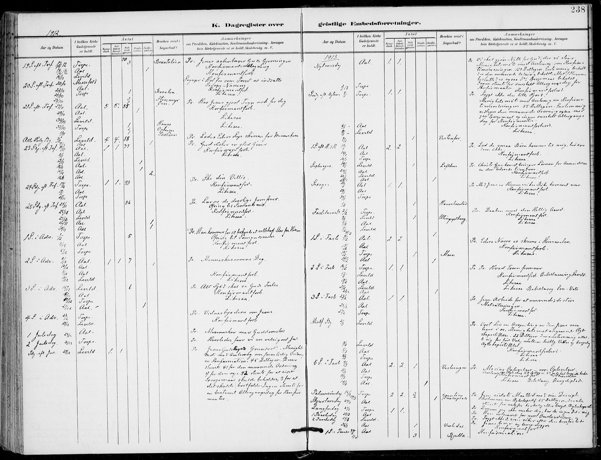 Ål kirkebøker, AV/SAKO-A-249/F/Fa/L0009: Ministerialbok nr. I 9, 1897-1915, s. 238
