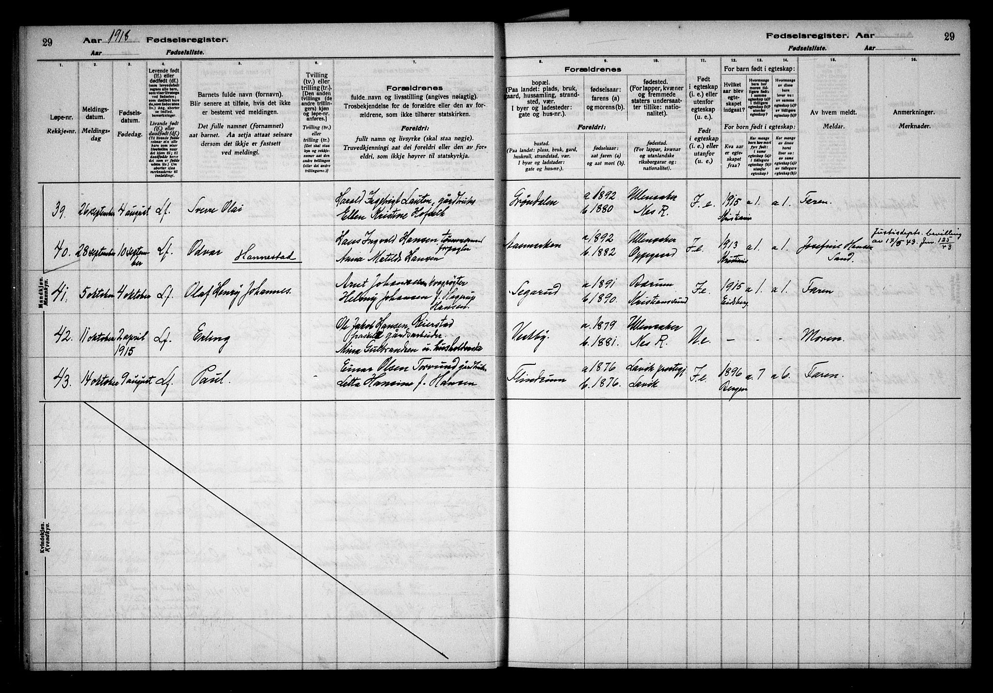 Ullensaker prestekontor Kirkebøker, AV/SAO-A-10236a/J/Ja/L0001: Fødselsregister nr. I 1, 1916-1938, s. 29