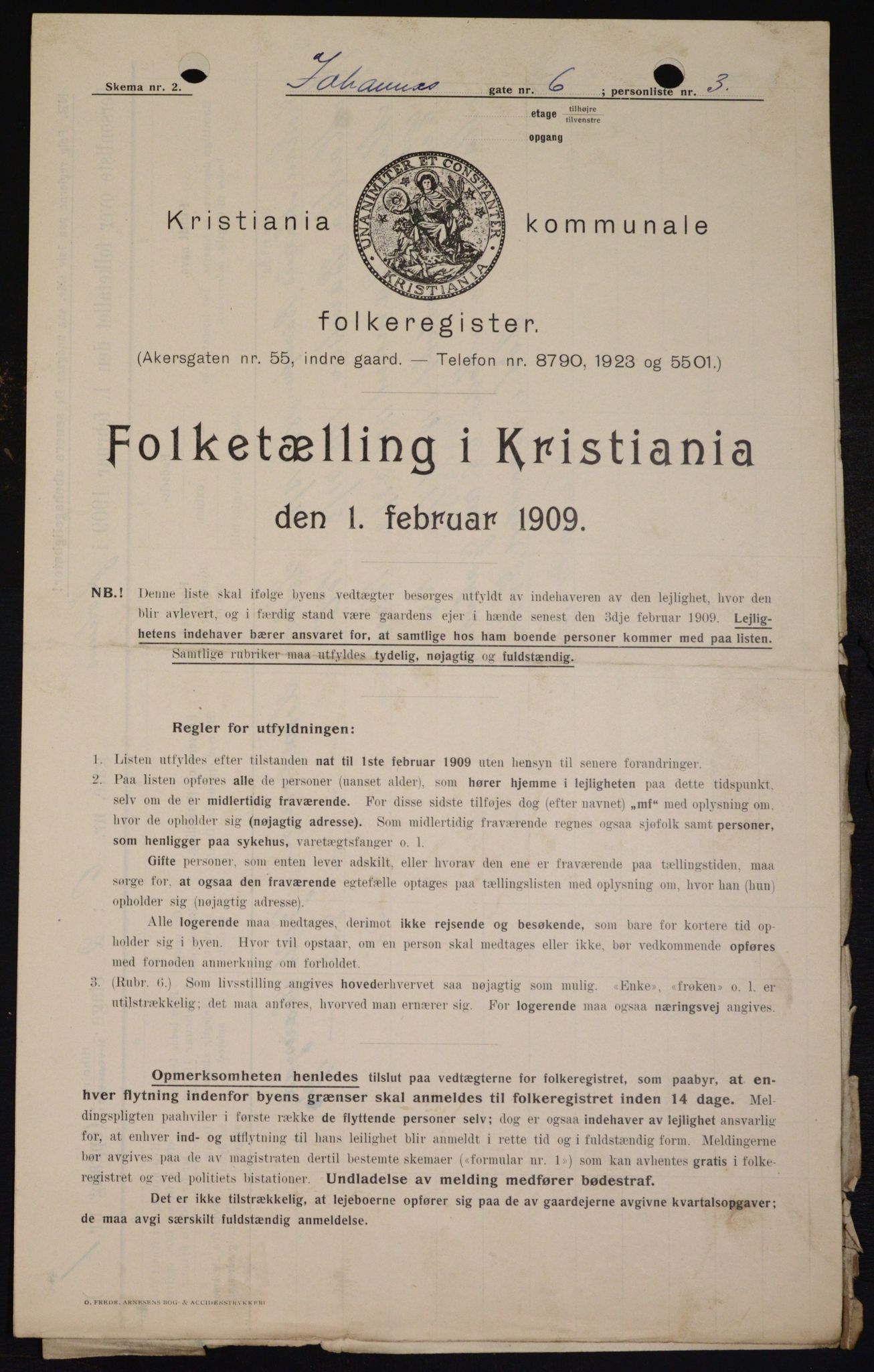 OBA, Kommunal folketelling 1.2.1909 for Kristiania kjøpstad, 1909, s. 43096