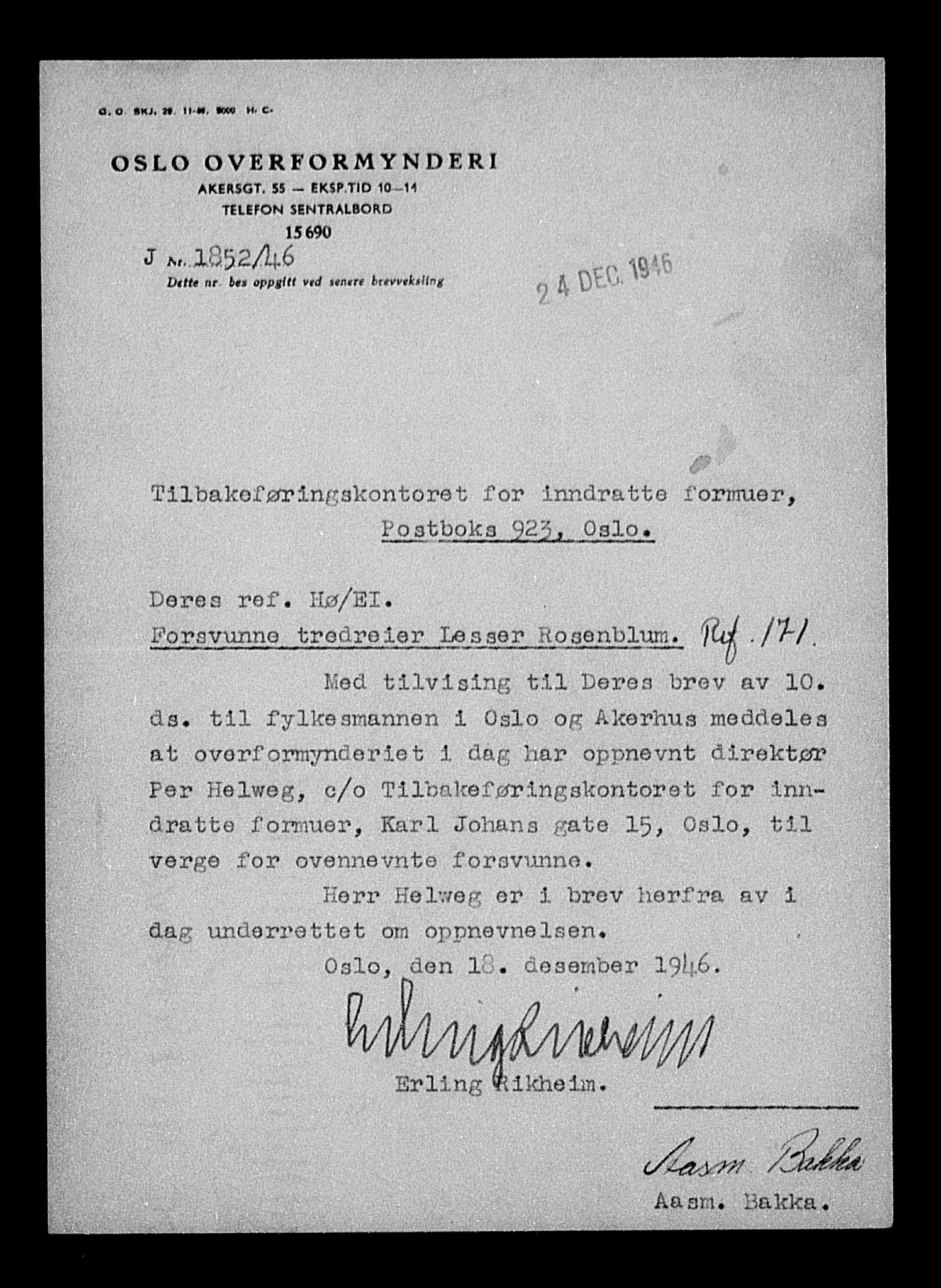 Justisdepartementet, Tilbakeføringskontoret for inndratte formuer, AV/RA-S-1564/H/Hc/Hcc/L0974: --, 1945-1947, s. 30