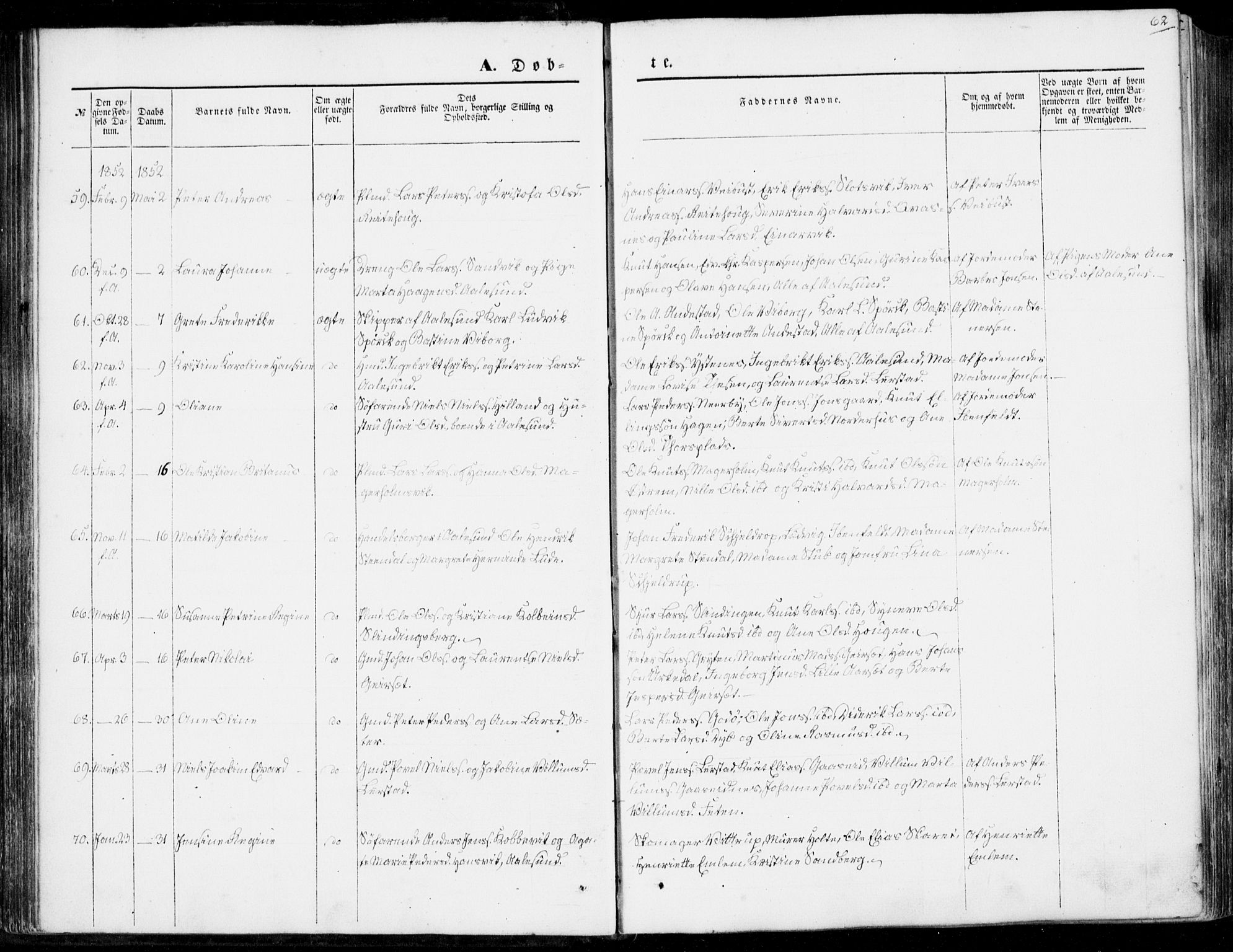 Ministerialprotokoller, klokkerbøker og fødselsregistre - Møre og Romsdal, AV/SAT-A-1454/528/L0397: Ministerialbok nr. 528A08, 1848-1858, s. 62