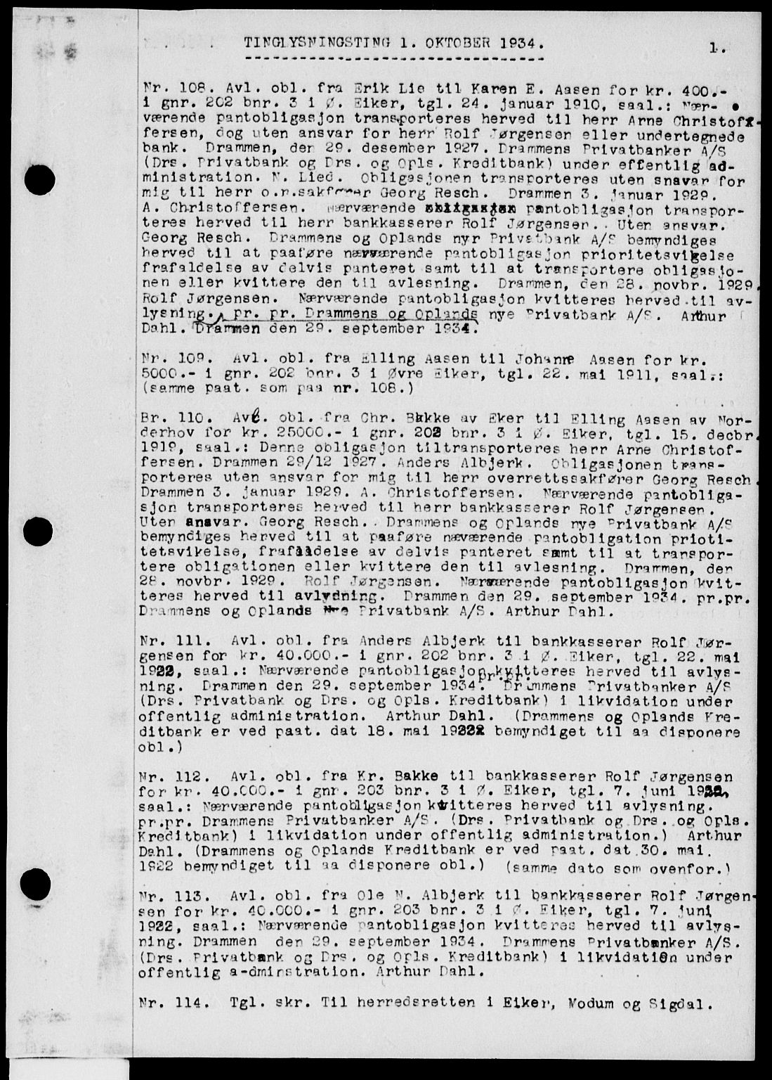 Eiker, Modum og Sigdal sorenskriveri, SAKO/A-123/G/Ga/Gab/L0029: Pantebok nr. II 29, 1934-1935, s. 1