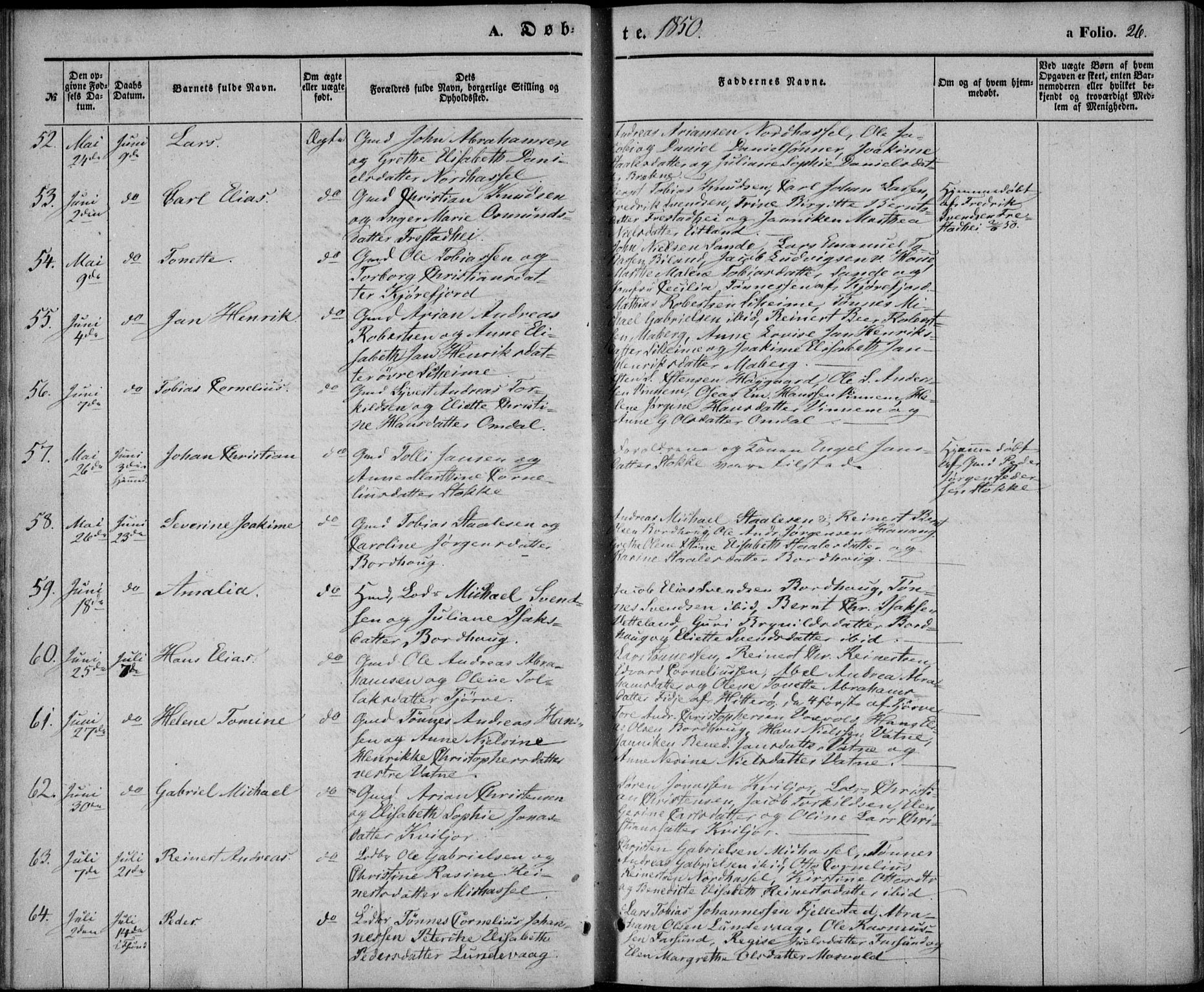 Lista sokneprestkontor, AV/SAK-1111-0027/F/Fb/L0002: Klokkerbok nr. B 2, 1847-1862, s. 26