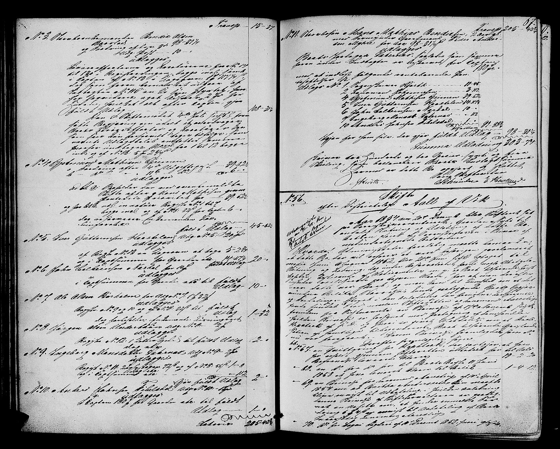 Ytre Sogn tingrett, AV/SAB-A-2601/1/H/Hc/L0001a: Skifteutlodningsprotokoll, 1853-1868, s. 66b-67a