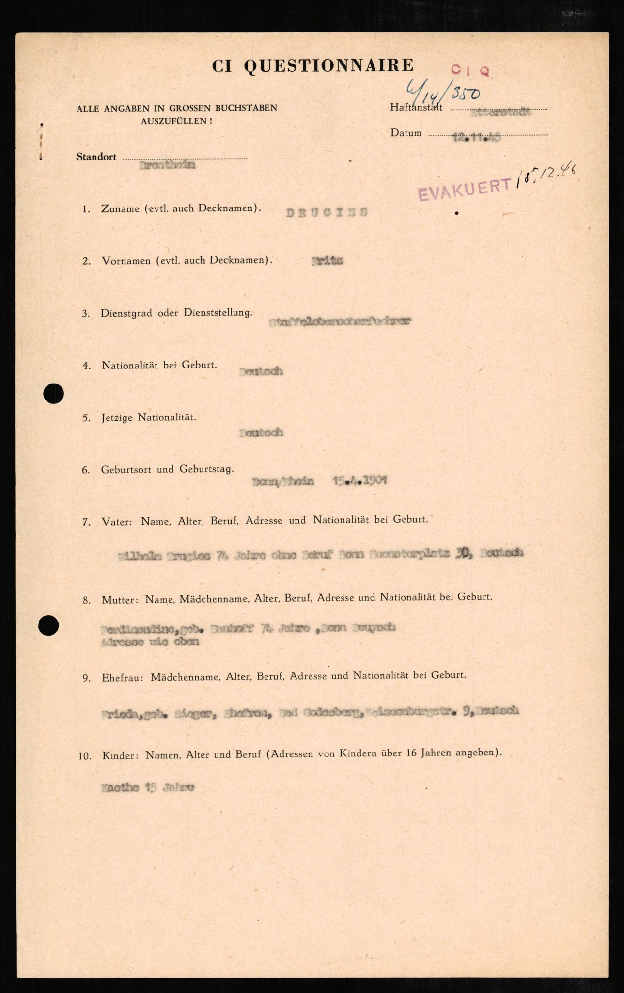 Forsvaret, Forsvarets overkommando II, AV/RA-RAFA-3915/D/Db/L0006: CI Questionaires. Tyske okkupasjonsstyrker i Norge. Tyskere., 1945-1946, s. 264