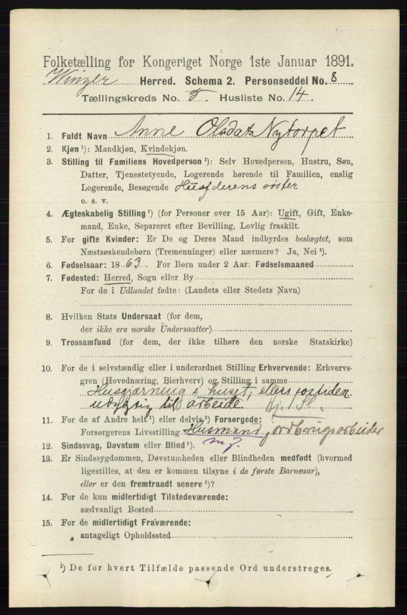 RA, Folketelling 1891 for 0421 Vinger herred, 1891, s. 2137