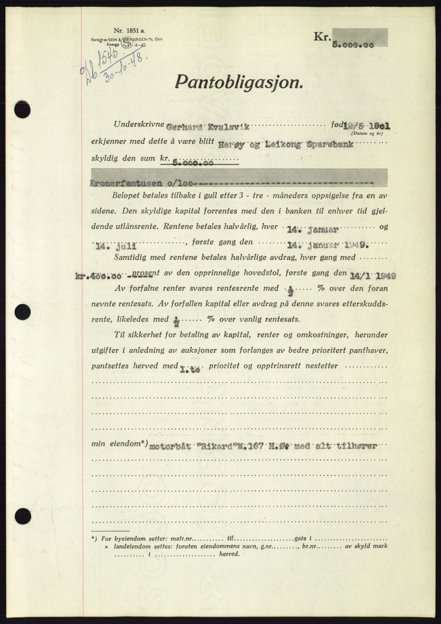 Søre Sunnmøre sorenskriveri, SAT/A-4122/1/2/2C/L0116: Pantebok nr. 4B, 1948-1949, Dagboknr: 1545/1948