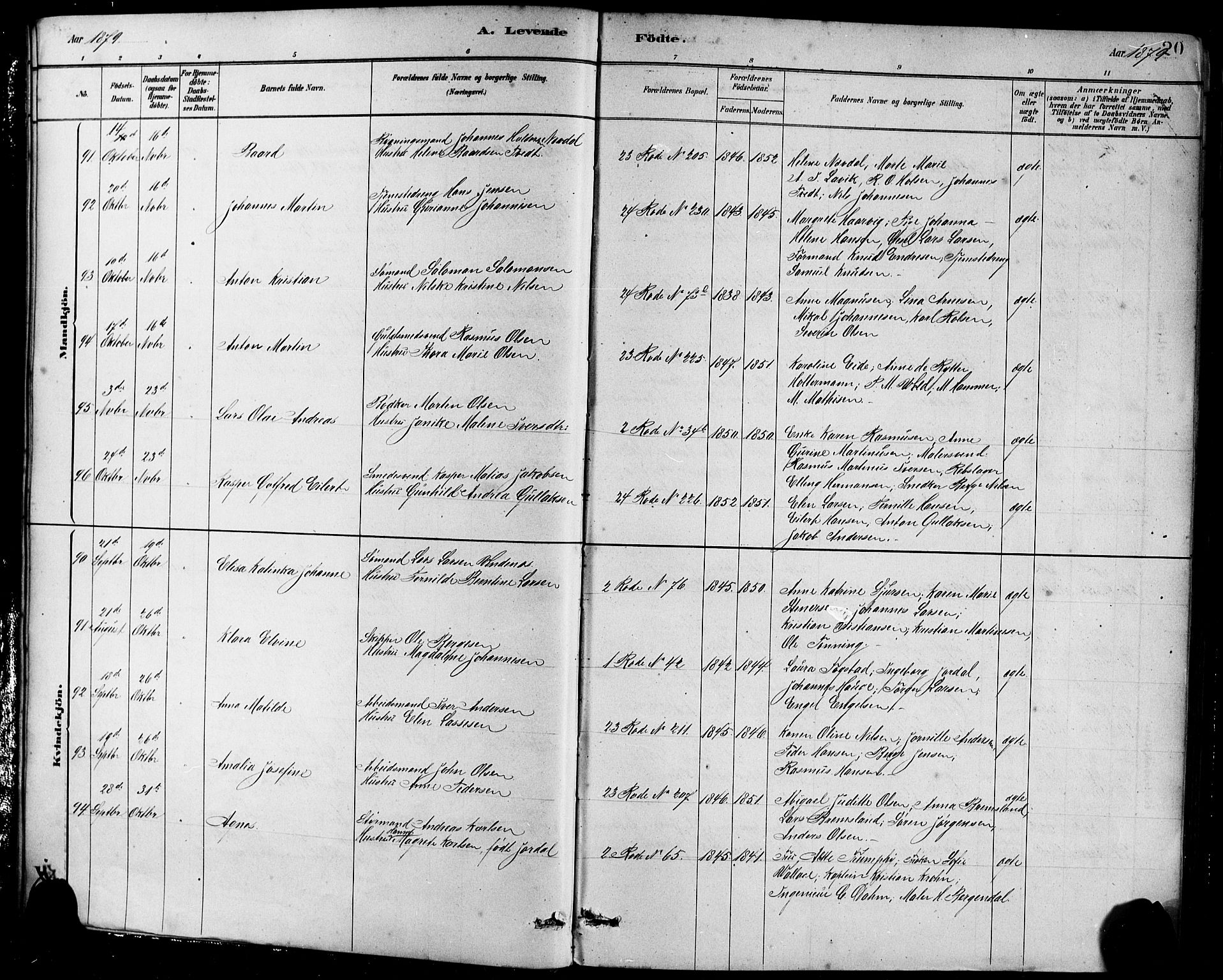 Sandviken Sokneprestembete, AV/SAB-A-77601/H/Hb/L0001: Klokkerbok nr. A 2, 1879-1892, s. 20