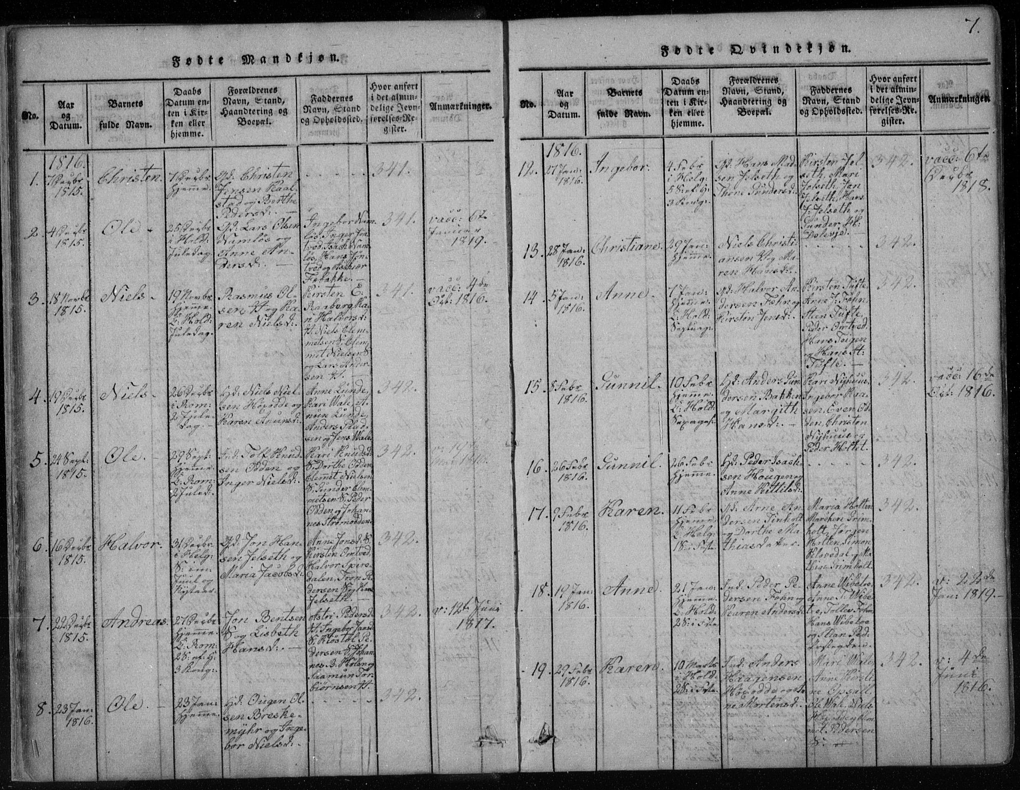 Holla kirkebøker, AV/SAKO-A-272/F/Fa/L0003: Ministerialbok nr. 3, 1815-1830, s. 7