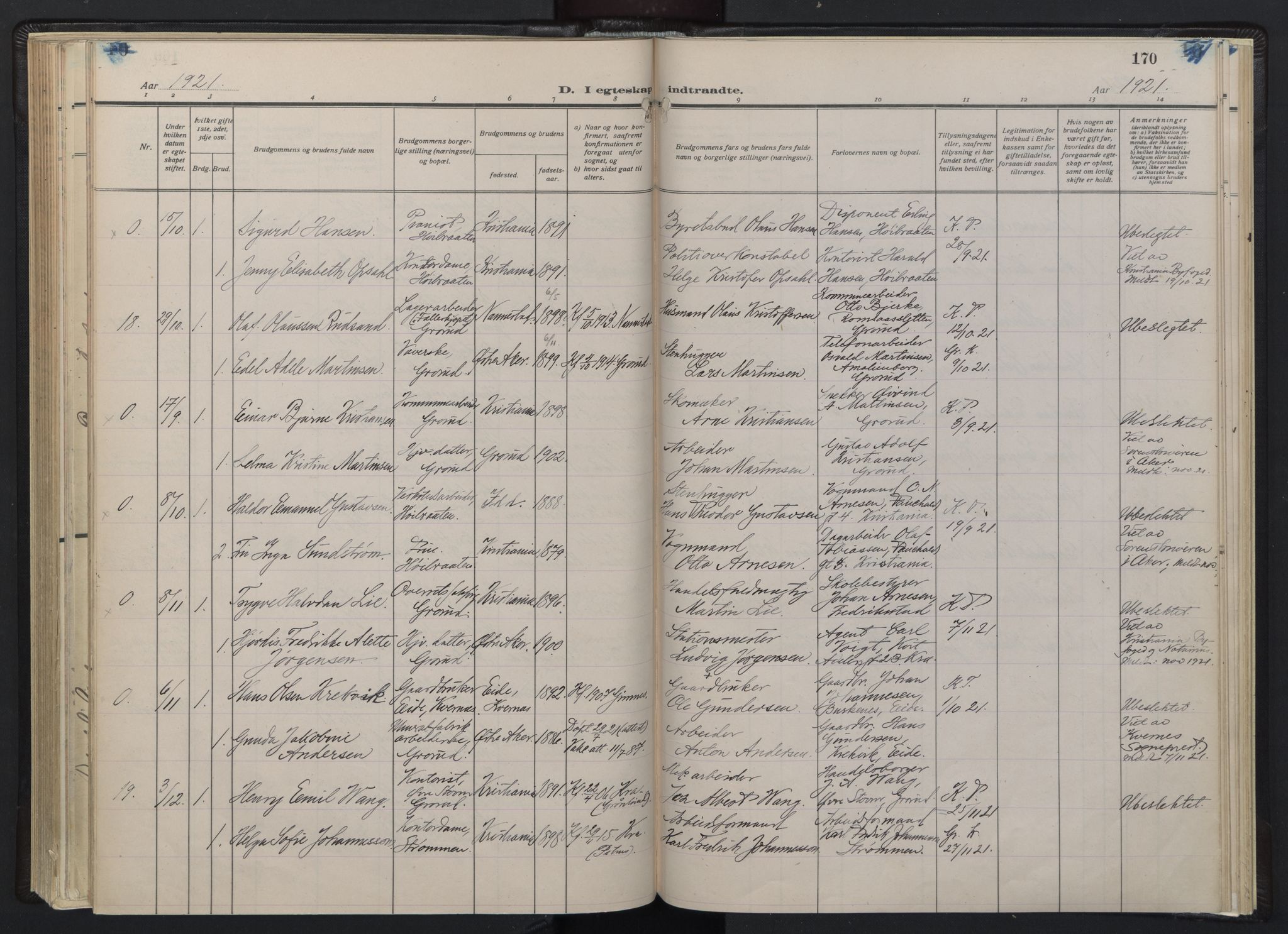 Østre Aker prestekontor Kirkebøker, AV/SAO-A-10840/F/Fb/L0002: Ministerialbok nr. II 2, 1918-1930, s. 170