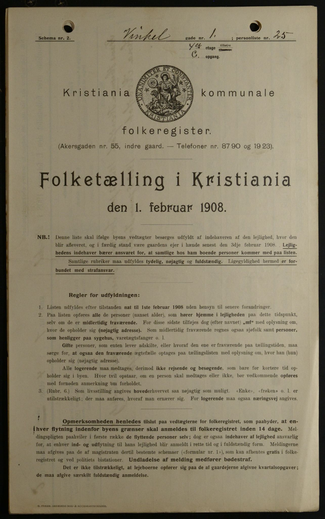 OBA, Kommunal folketelling 1.2.1908 for Kristiania kjøpstad, 1908, s. 111076