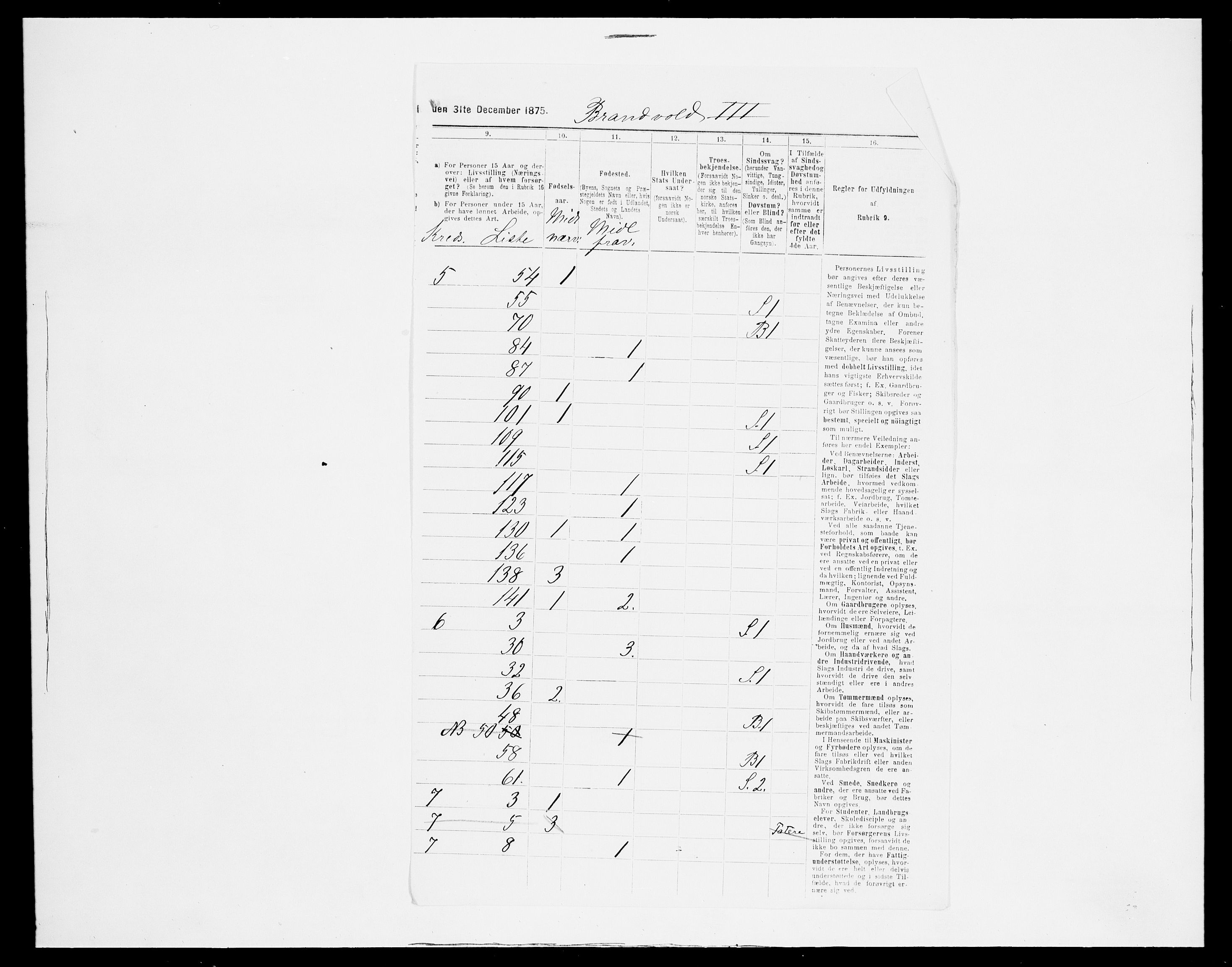 SAH, Folketelling 1875 for 0422P Brandval prestegjeld, 1875, s. 16