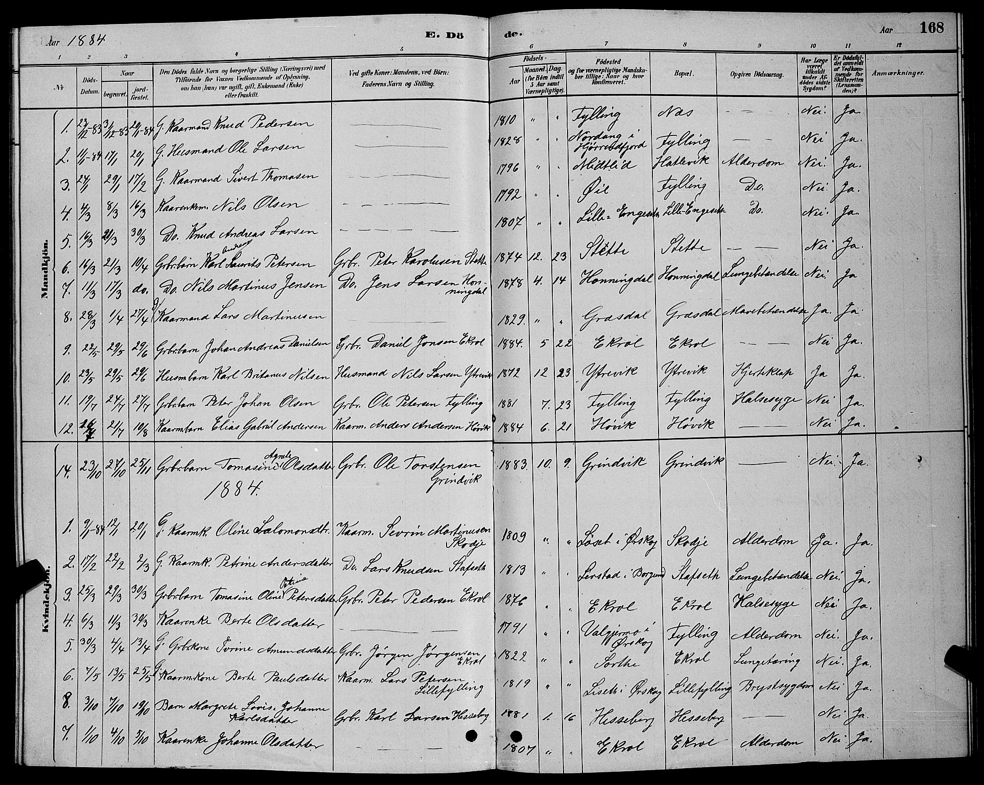 Ministerialprotokoller, klokkerbøker og fødselsregistre - Møre og Romsdal, SAT/A-1454/524/L0365: Klokkerbok nr. 524C06, 1880-1899, s. 168