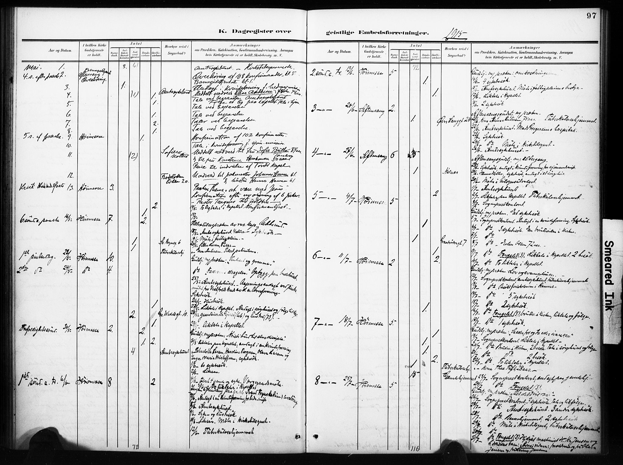 Tønsberg kirkebøker, AV/SAKO-A-330/I/Ib/L0002: Dagsregister nr. II 2, 1902-1930, s. 97