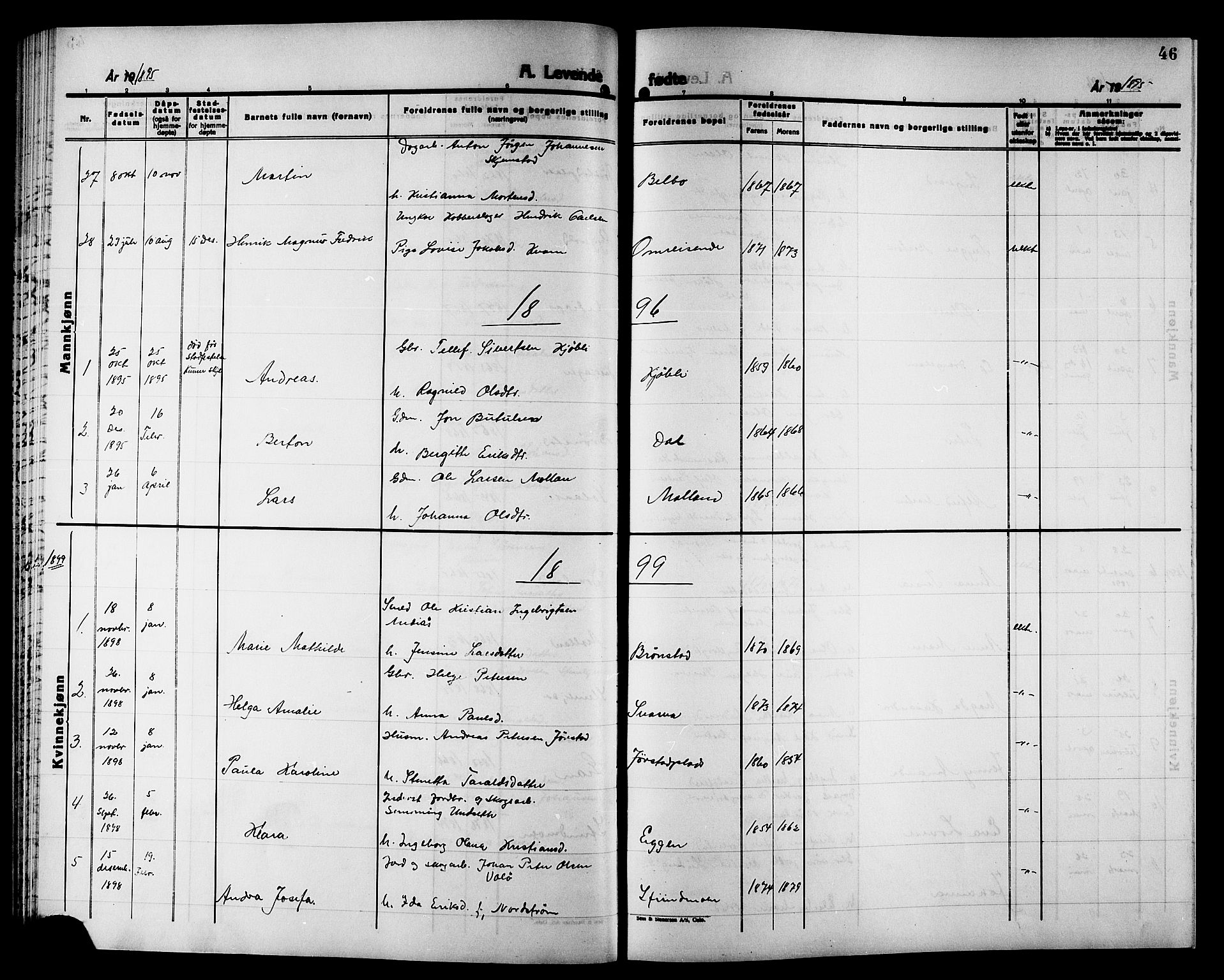 Ministerialprotokoller, klokkerbøker og fødselsregistre - Nord-Trøndelag, AV/SAT-A-1458/749/L0487: Ministerialbok nr. 749D03, 1887-1902, s. 46