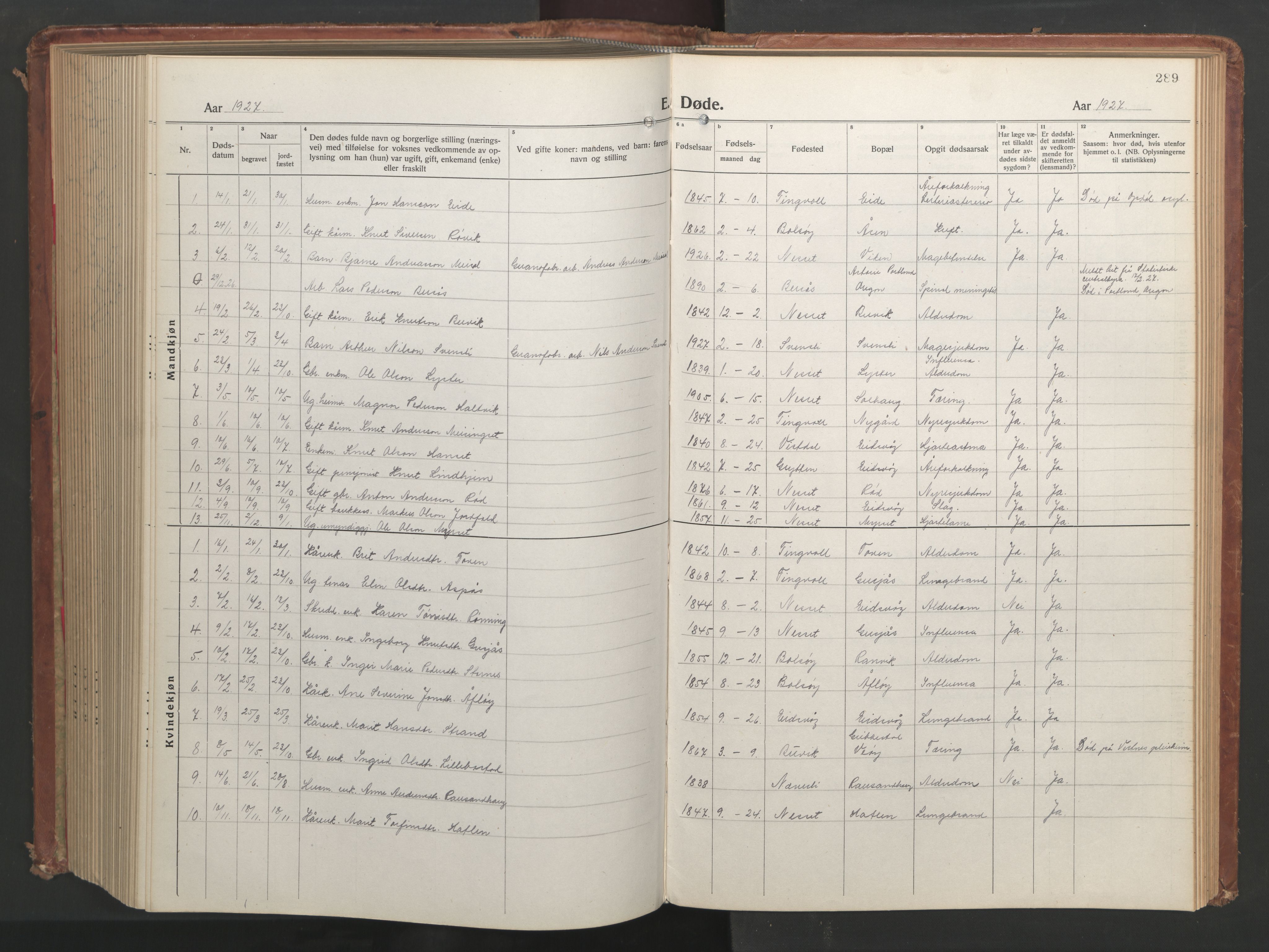 Ministerialprotokoller, klokkerbøker og fødselsregistre - Møre og Romsdal, AV/SAT-A-1454/551/L0633: Klokkerbok nr. 551C05, 1921-1961, s. 289