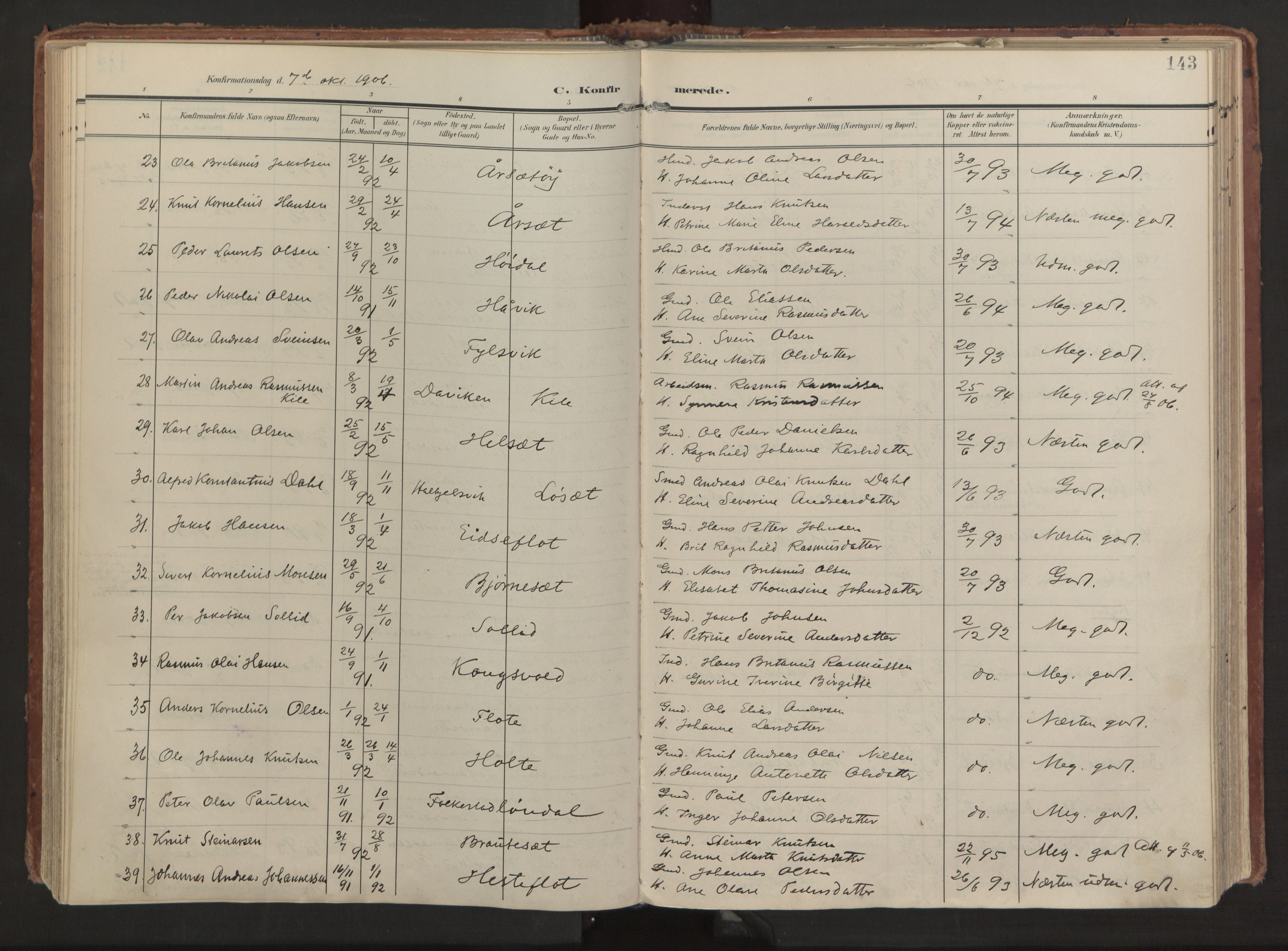 Ministerialprotokoller, klokkerbøker og fødselsregistre - Møre og Romsdal, AV/SAT-A-1454/511/L0144: Ministerialbok nr. 511A11, 1906-1923, s. 143