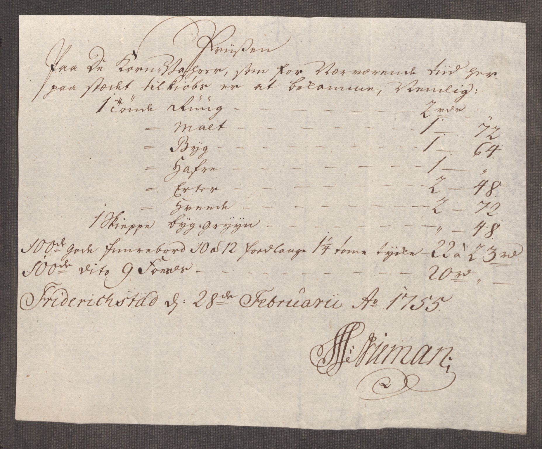 Rentekammeret inntil 1814, Realistisk ordnet avdeling, AV/RA-EA-4070/Oe/L0005: [Ø1]: Priskuranter, 1753-1757, s. 357