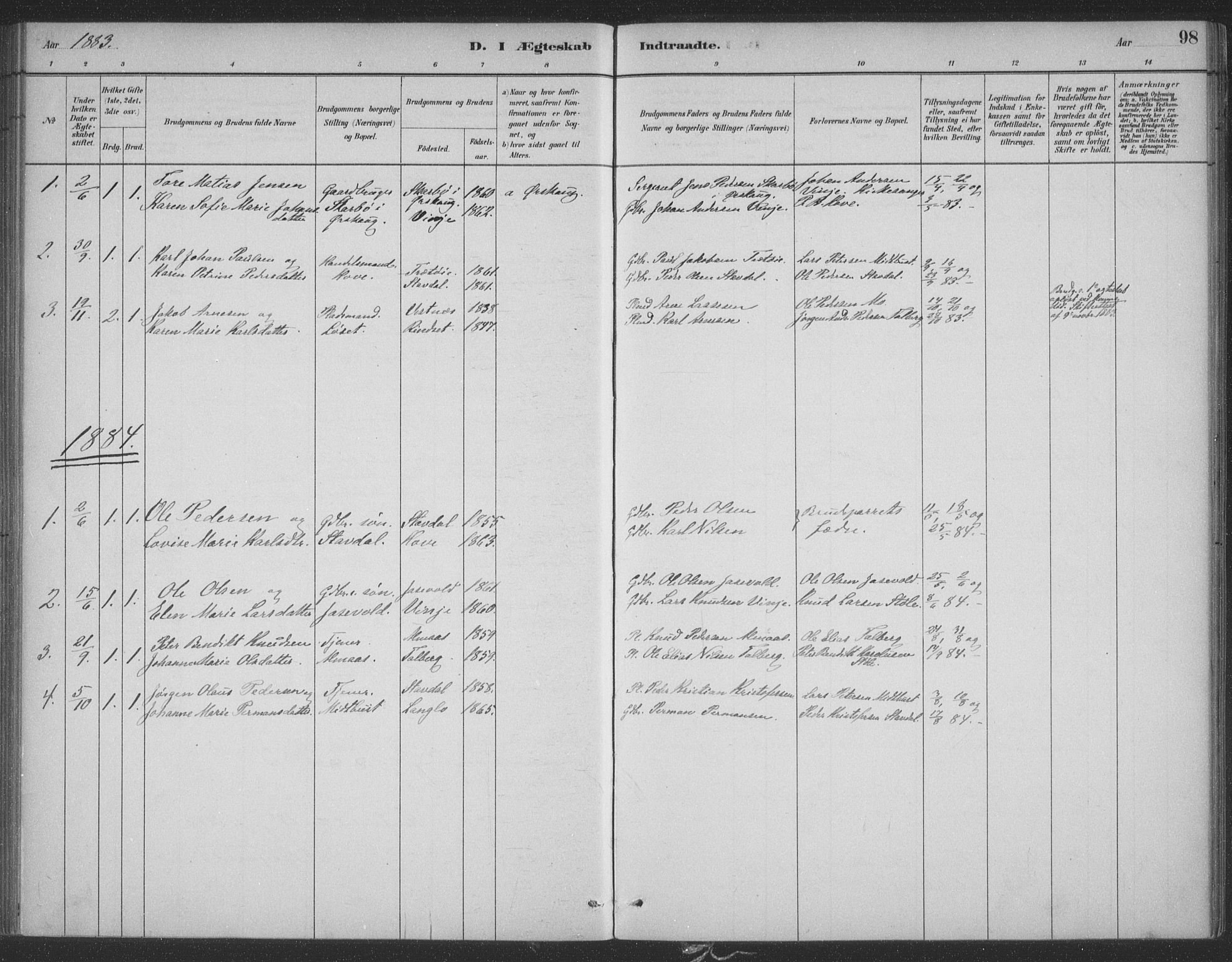 Ministerialprotokoller, klokkerbøker og fødselsregistre - Møre og Romsdal, AV/SAT-A-1454/521/L0299: Ministerialbok nr. 521A01, 1882-1907, s. 98