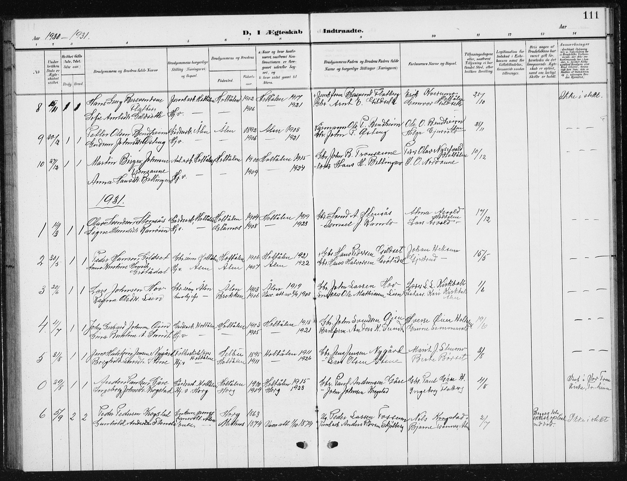 Ministerialprotokoller, klokkerbøker og fødselsregistre - Sør-Trøndelag, SAT/A-1456/685/L0979: Klokkerbok nr. 685C04, 1908-1933, s. 111