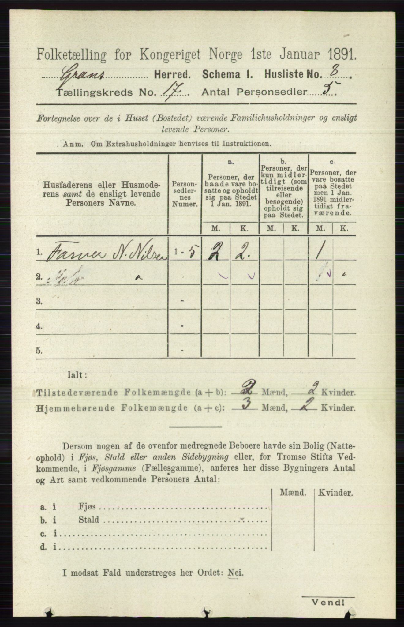 RA, Folketelling 1891 for 0534 Gran herred, 1891, s. 8610