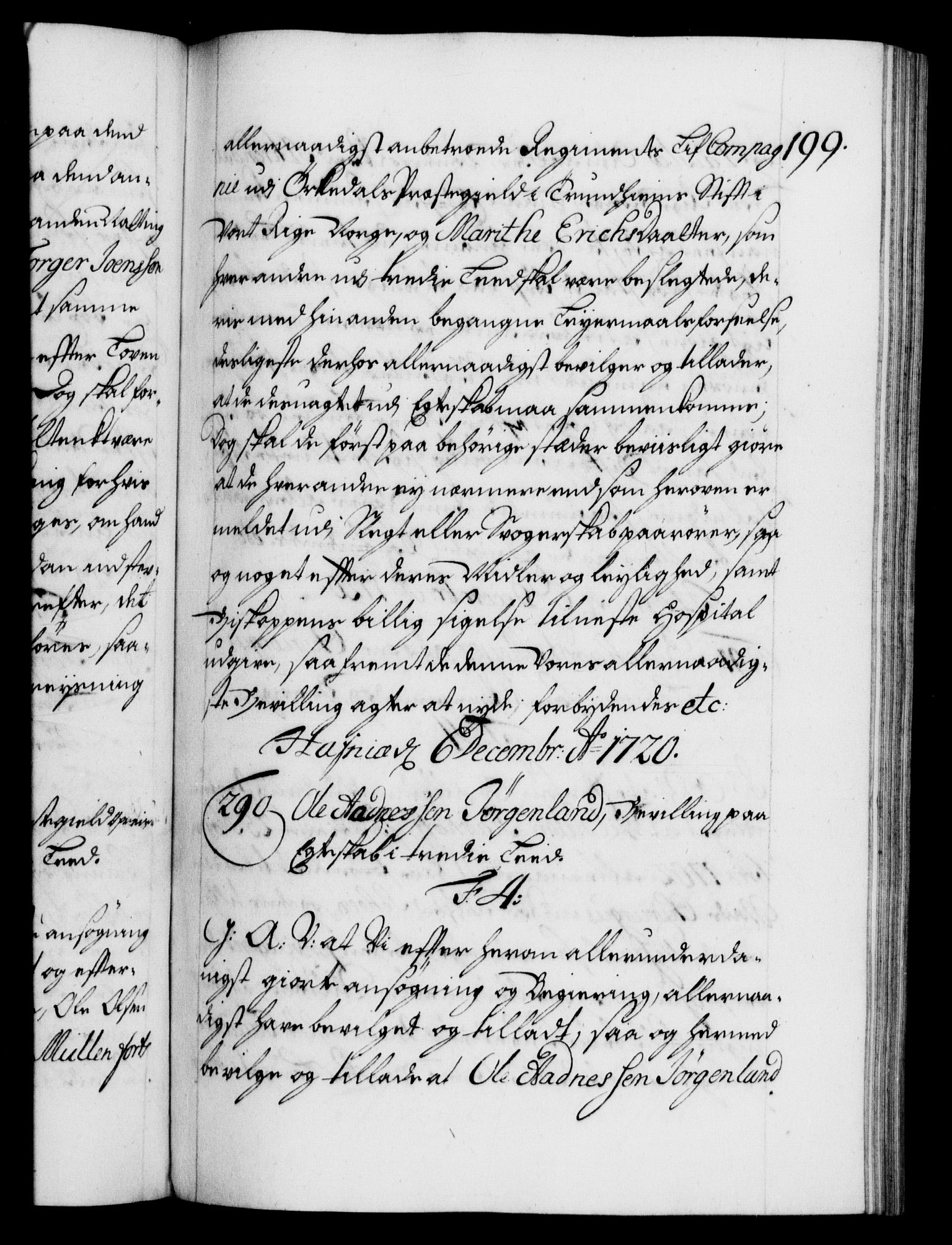 Danske Kanselli 1572-1799, RA/EA-3023/F/Fc/Fca/Fcaa/L0023: Norske registre, 1720-1722, s. 199a