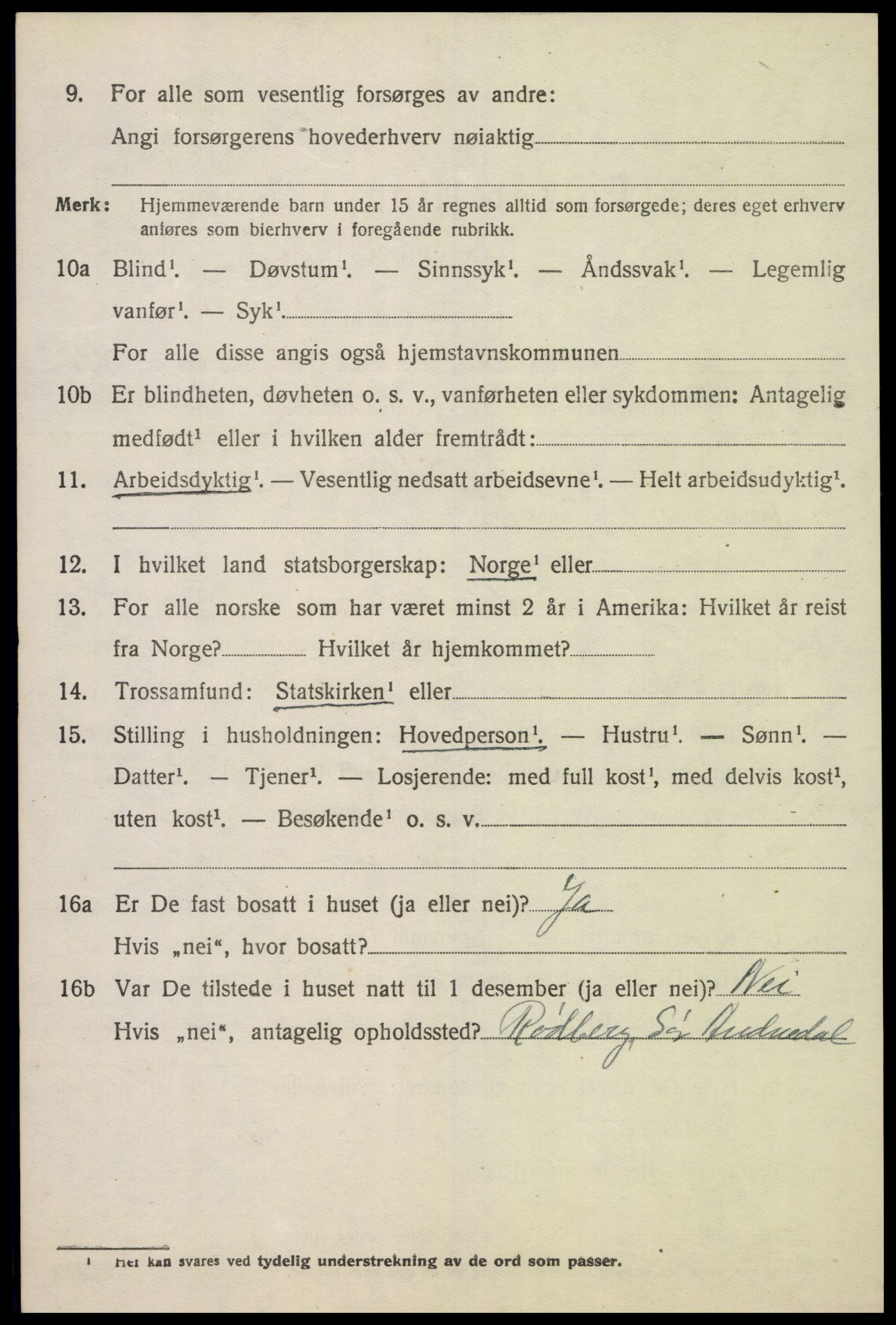 SAK, Folketelling 1920 for 1029 Sør-Audnedal herred, 1920, s. 5310