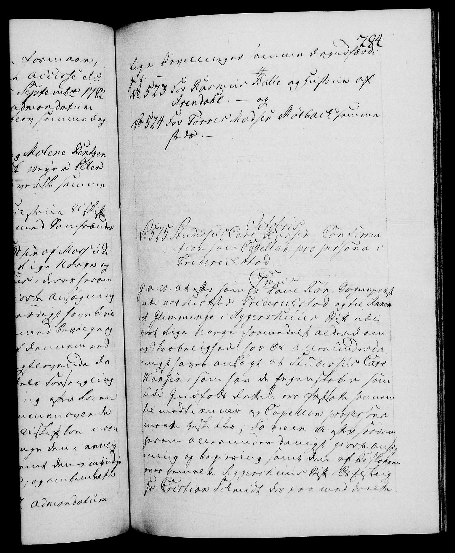 Danske Kanselli 1572-1799, RA/EA-3023/F/Fc/Fca/Fcaa/L0049: Norske registre, 1782-1783, s. 294a