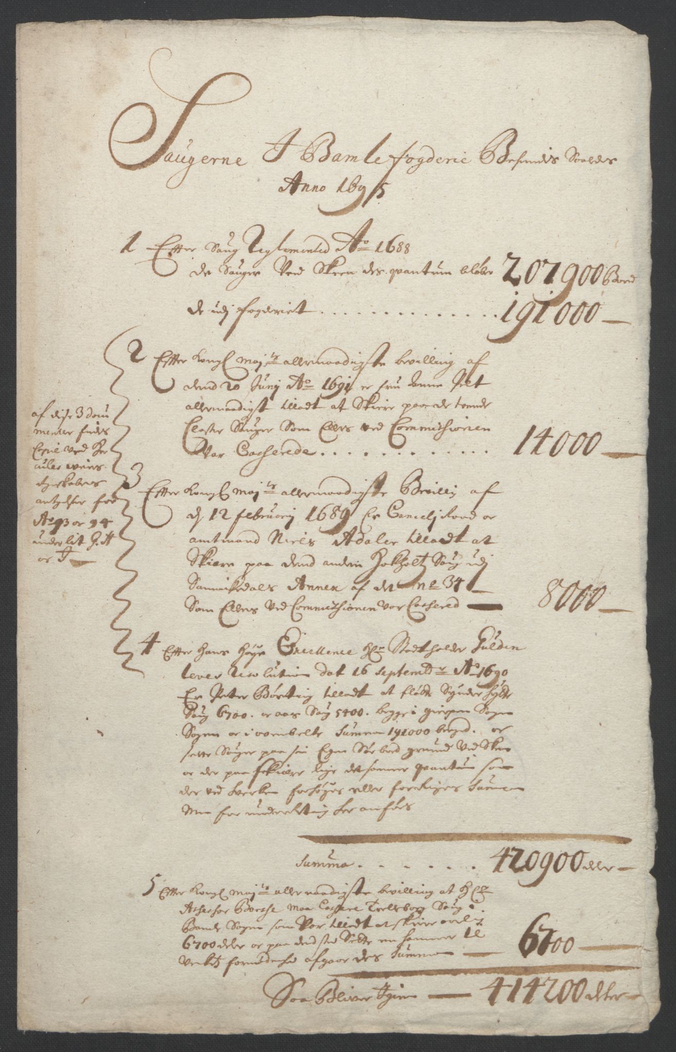 Rentekammeret inntil 1814, Reviderte regnskaper, Fogderegnskap, AV/RA-EA-4092/R36/L2093: Fogderegnskap Øvre og Nedre Telemark og Bamble, 1695, s. 446