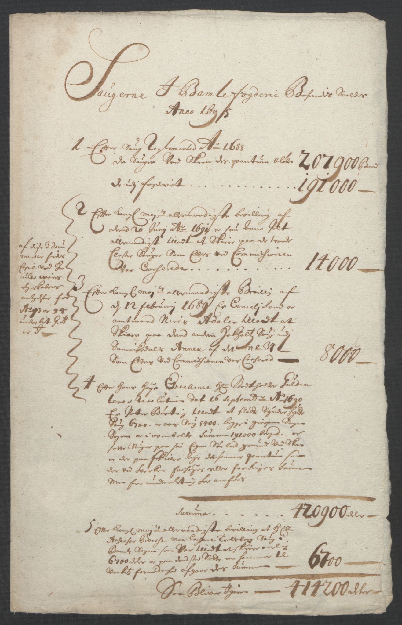 Rentekammeret inntil 1814, Reviderte regnskaper, Fogderegnskap, RA/EA-4092/R36/L2093: Fogderegnskap Øvre og Nedre Telemark og Bamble, 1695, s. 446