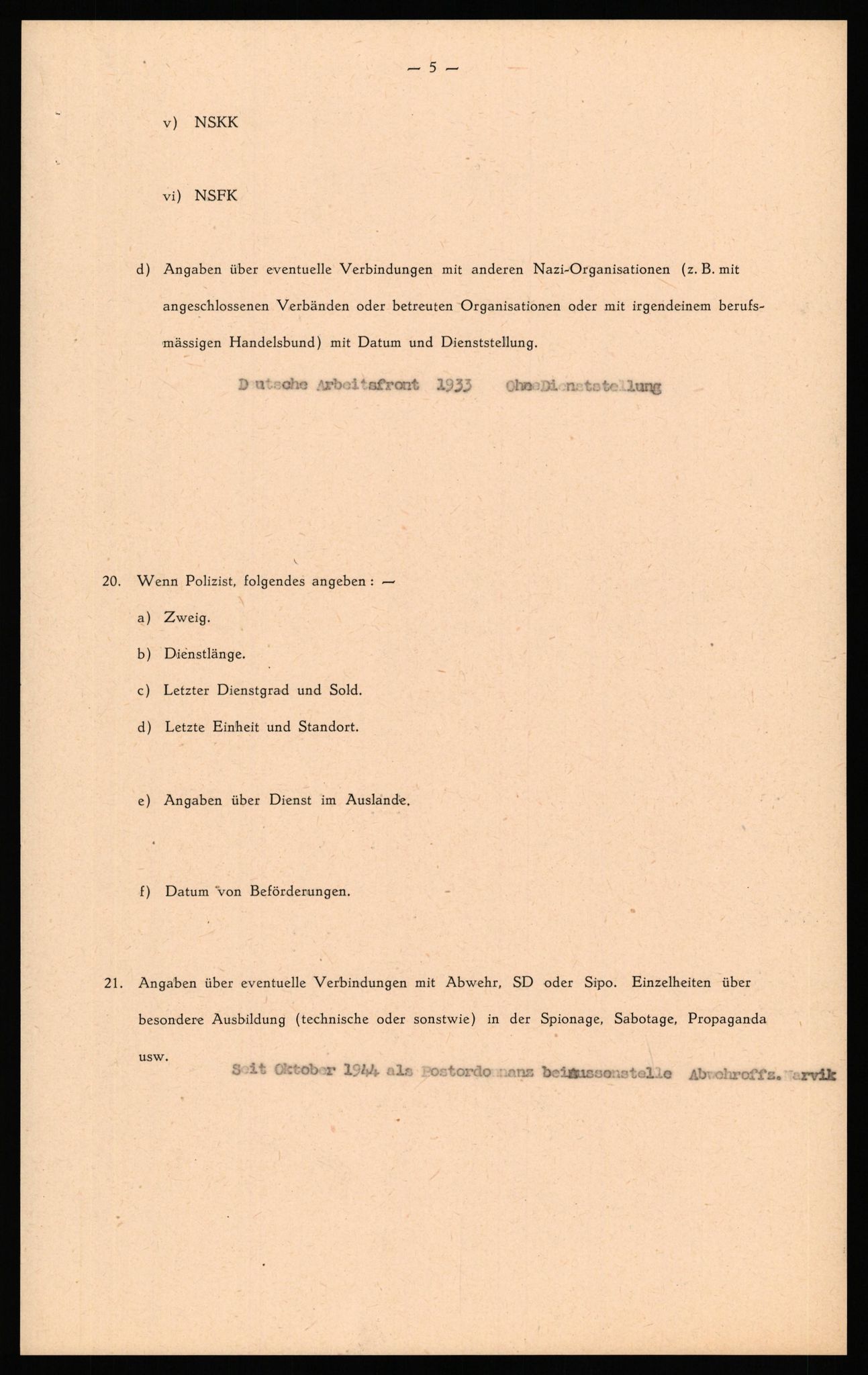 Forsvaret, Forsvarets overkommando II, AV/RA-RAFA-3915/D/Db/L0034: CI Questionaires. Tyske okkupasjonsstyrker i Norge. Tyskere., 1945-1946, s. 294