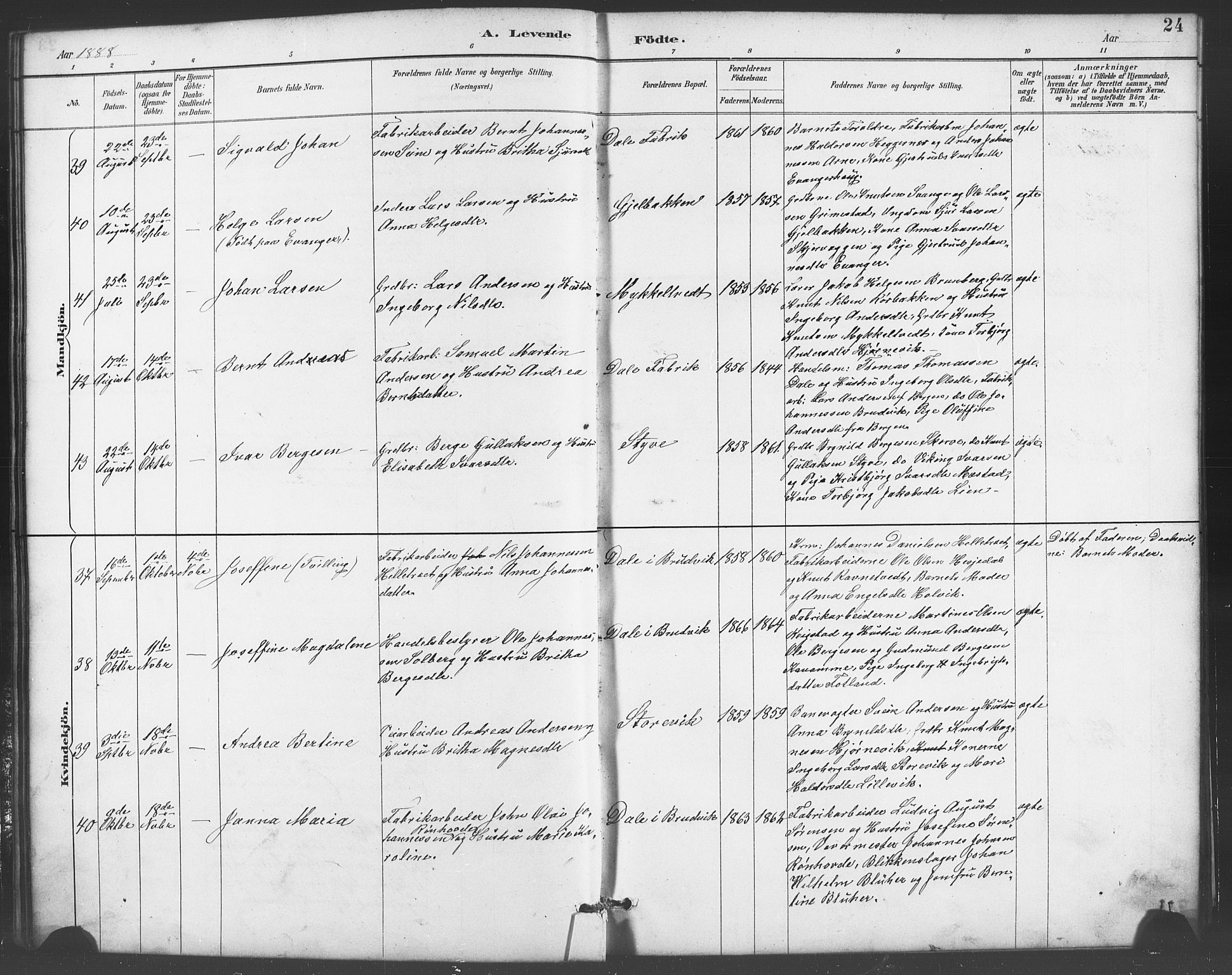 Evanger sokneprestembete, AV/SAB-A-99924: Klokkerbok nr. A 4, 1887-1897, s. 24
