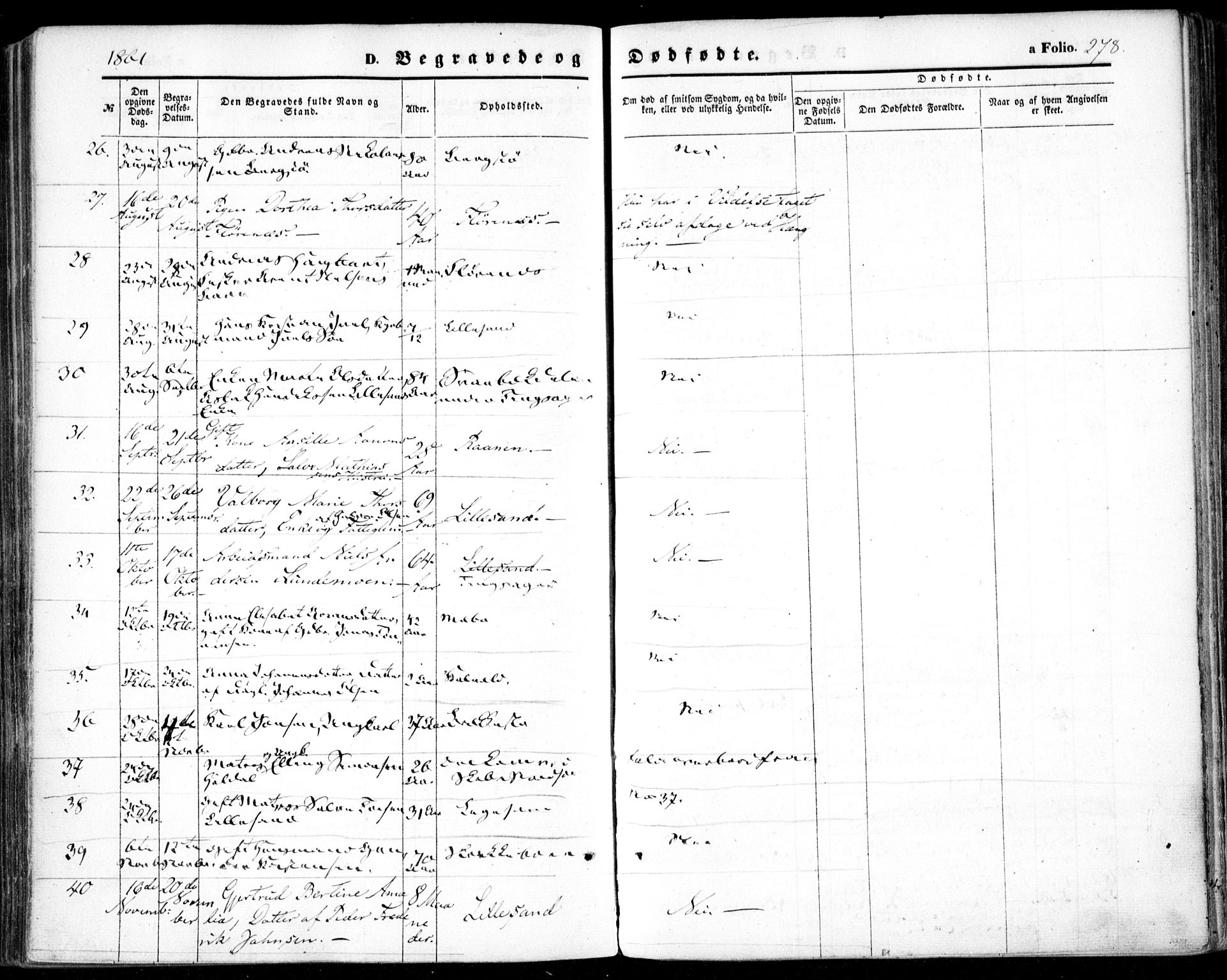 Vestre Moland sokneprestkontor, SAK/1111-0046/F/Fa/Fab/L0007: Ministerialbok nr. A 7, 1859-1872, s. 278